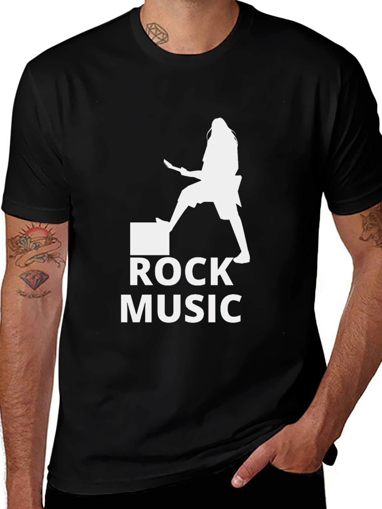 Rock Music Guitarist Graphic Tee - Black