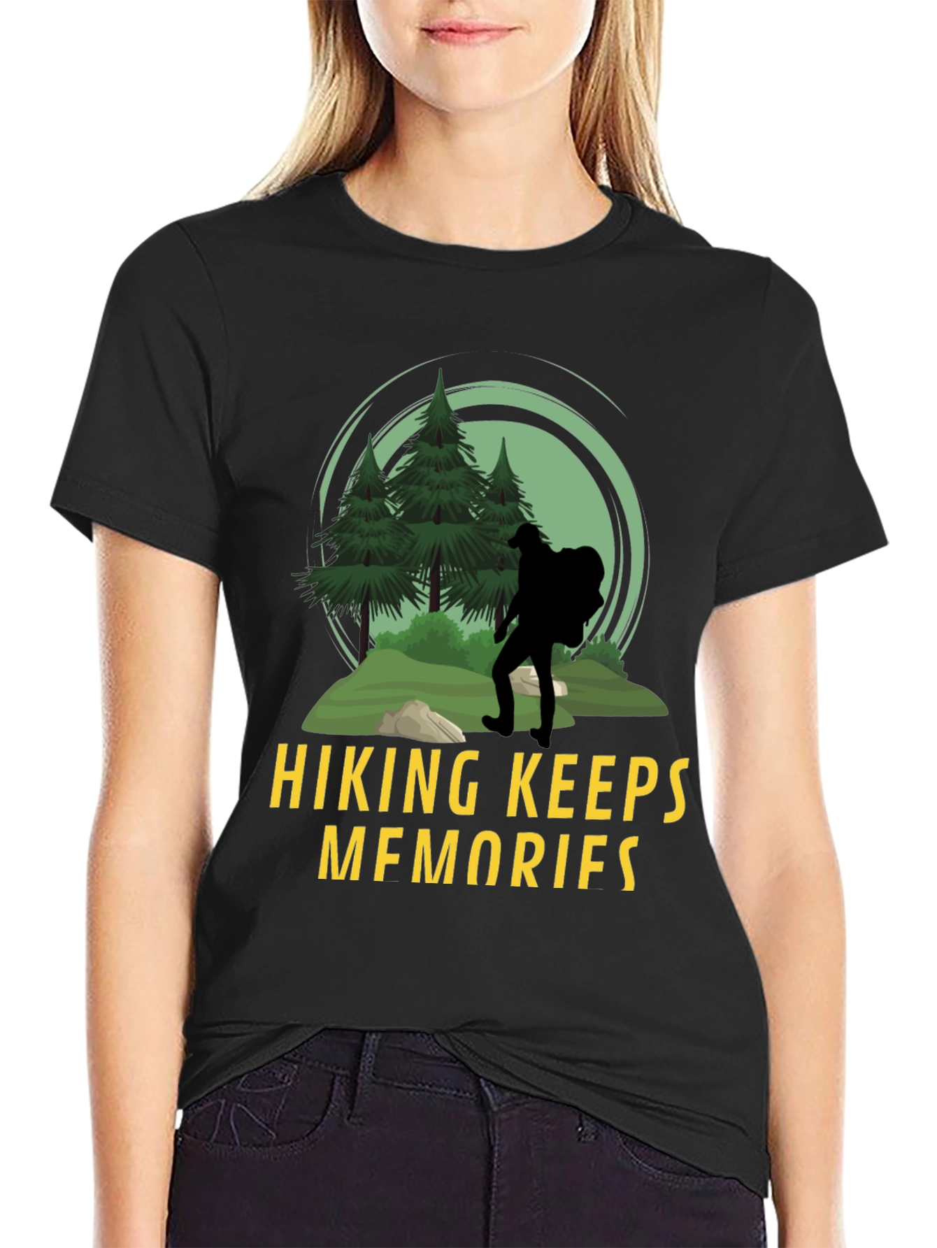 Hiking Keeps Memories Black Graphic T-Shirt