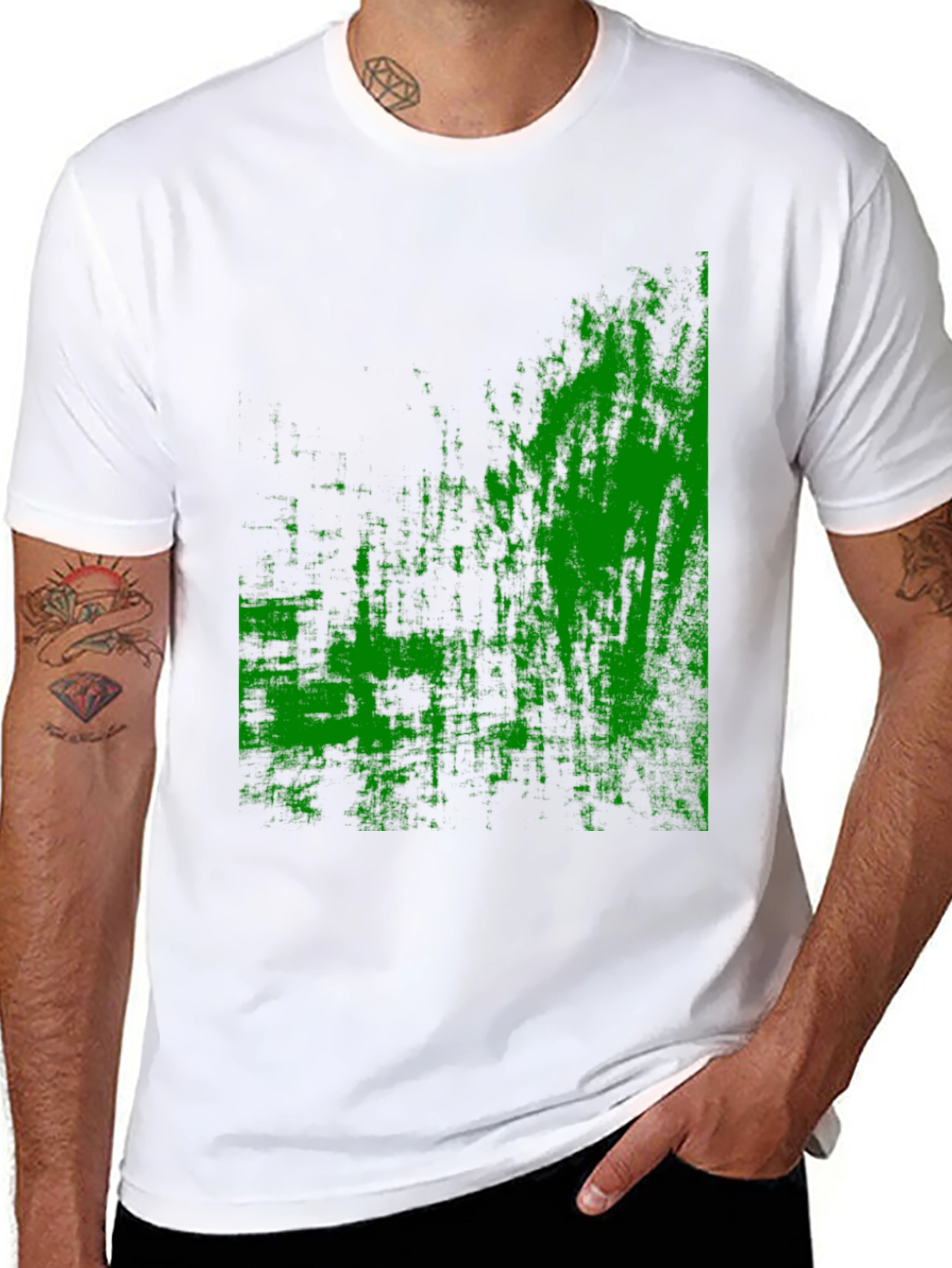 Abstract Green Graphic Black T-Shirt