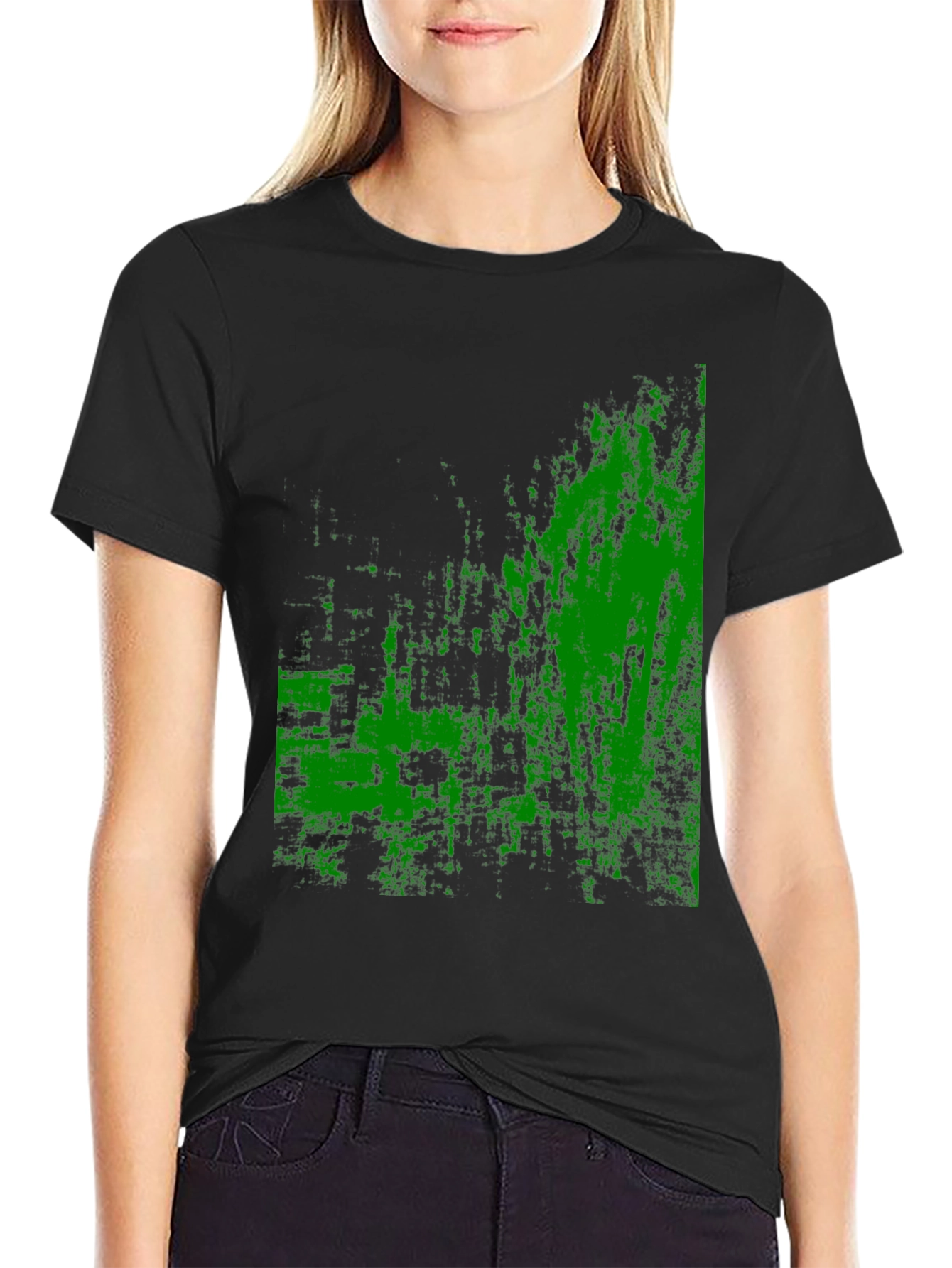 Abstract Green Graphic Black T-Shirt