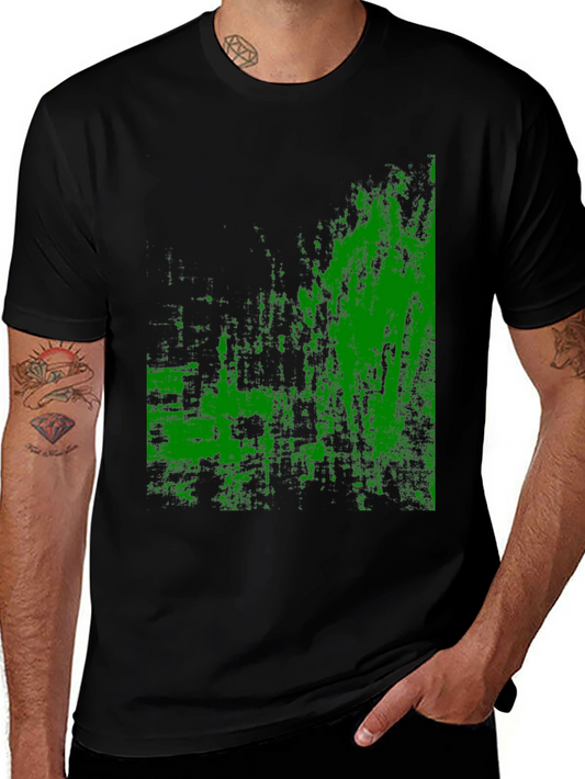 Abstract Green Graphic Black T-Shirt