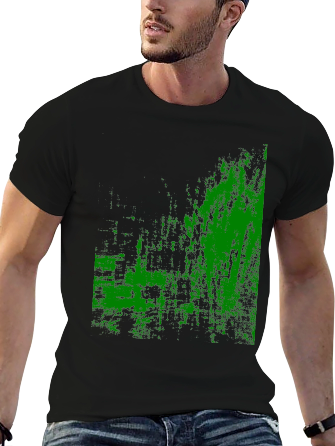Abstract Green Graphic Black T-Shirt