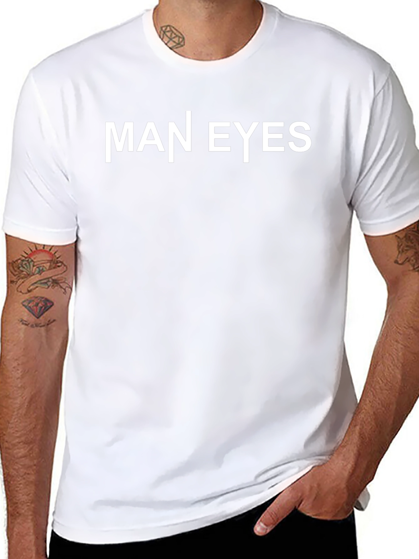 Man Eyes Black Crewneck T-Shirt - Modern Graphic Tee