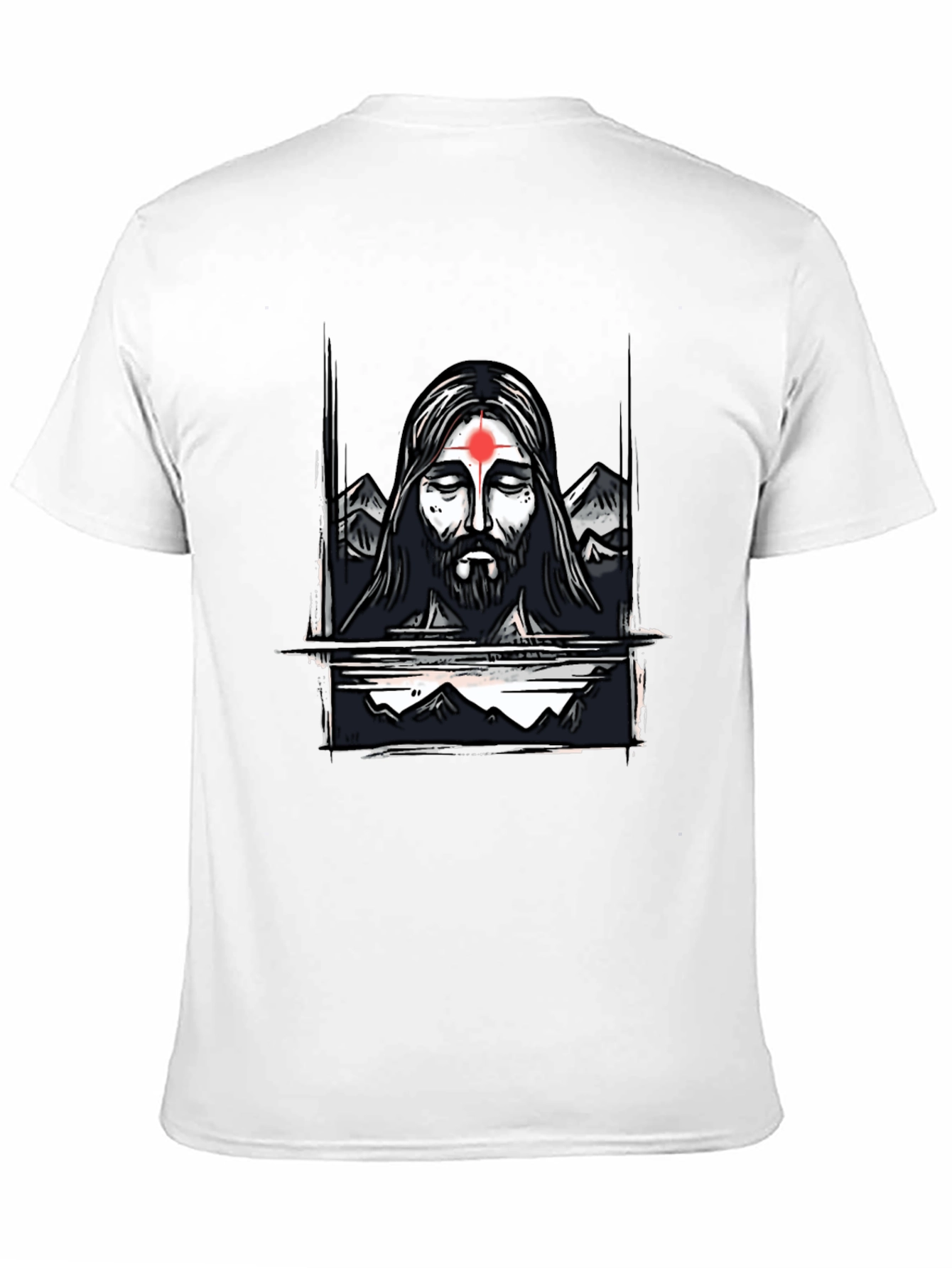 Spiritual Graphic Tee - Meditating Figure with Mountain Design