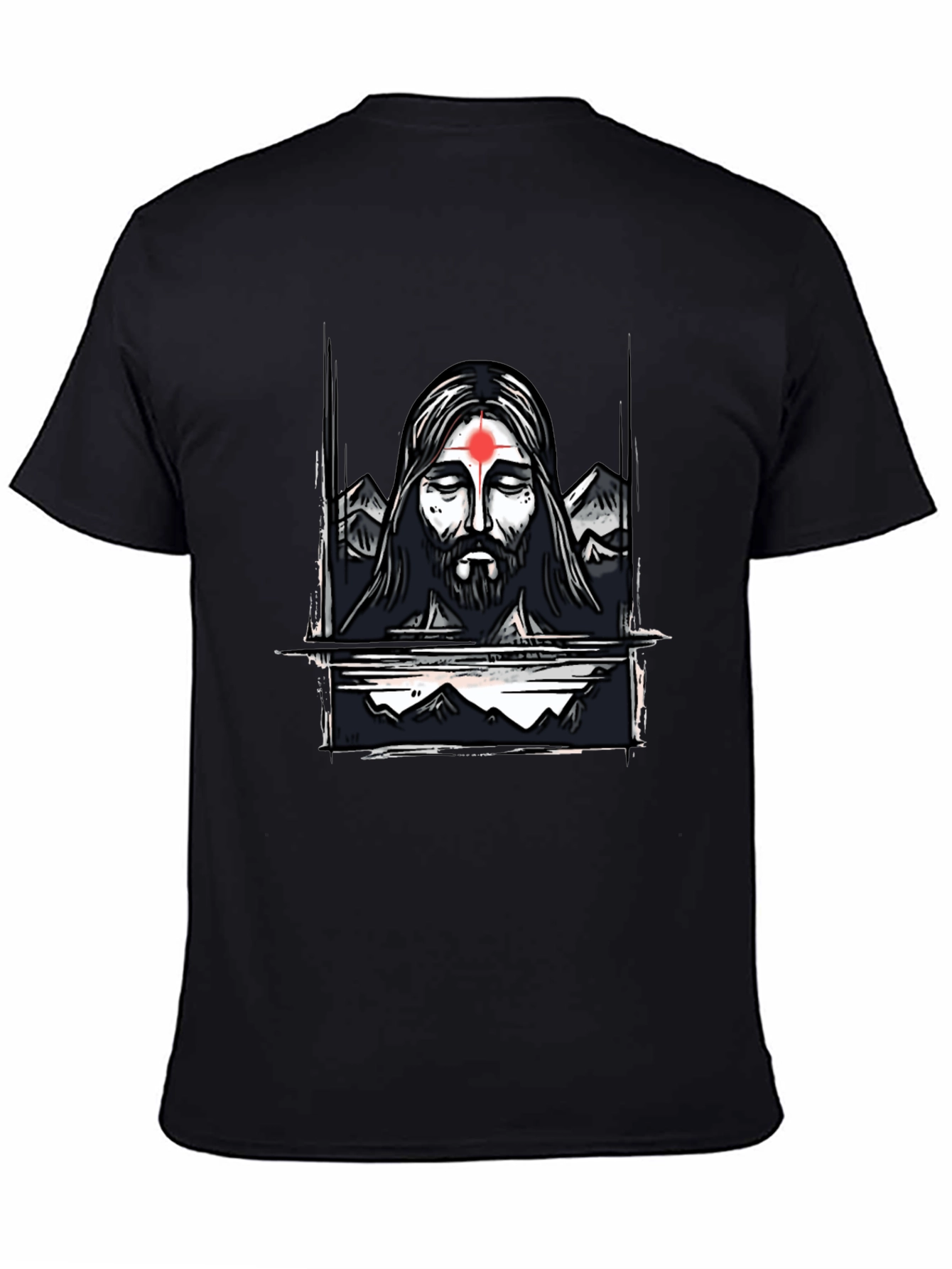 Spiritual Graphic Tee - Meditating Figure with Mountain Design