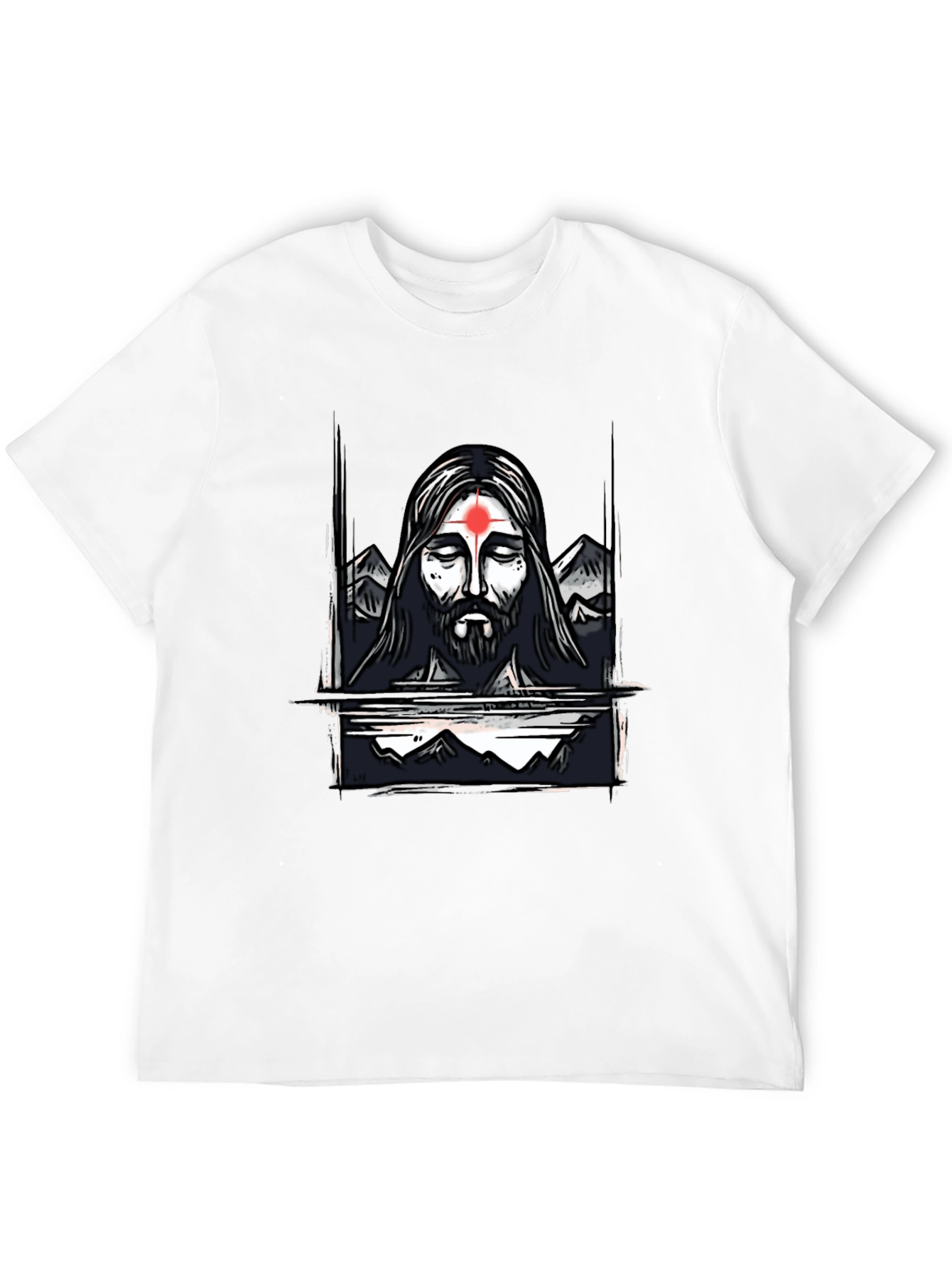 Spiritual Graphic Tee - Meditating Figure with Mountain Design