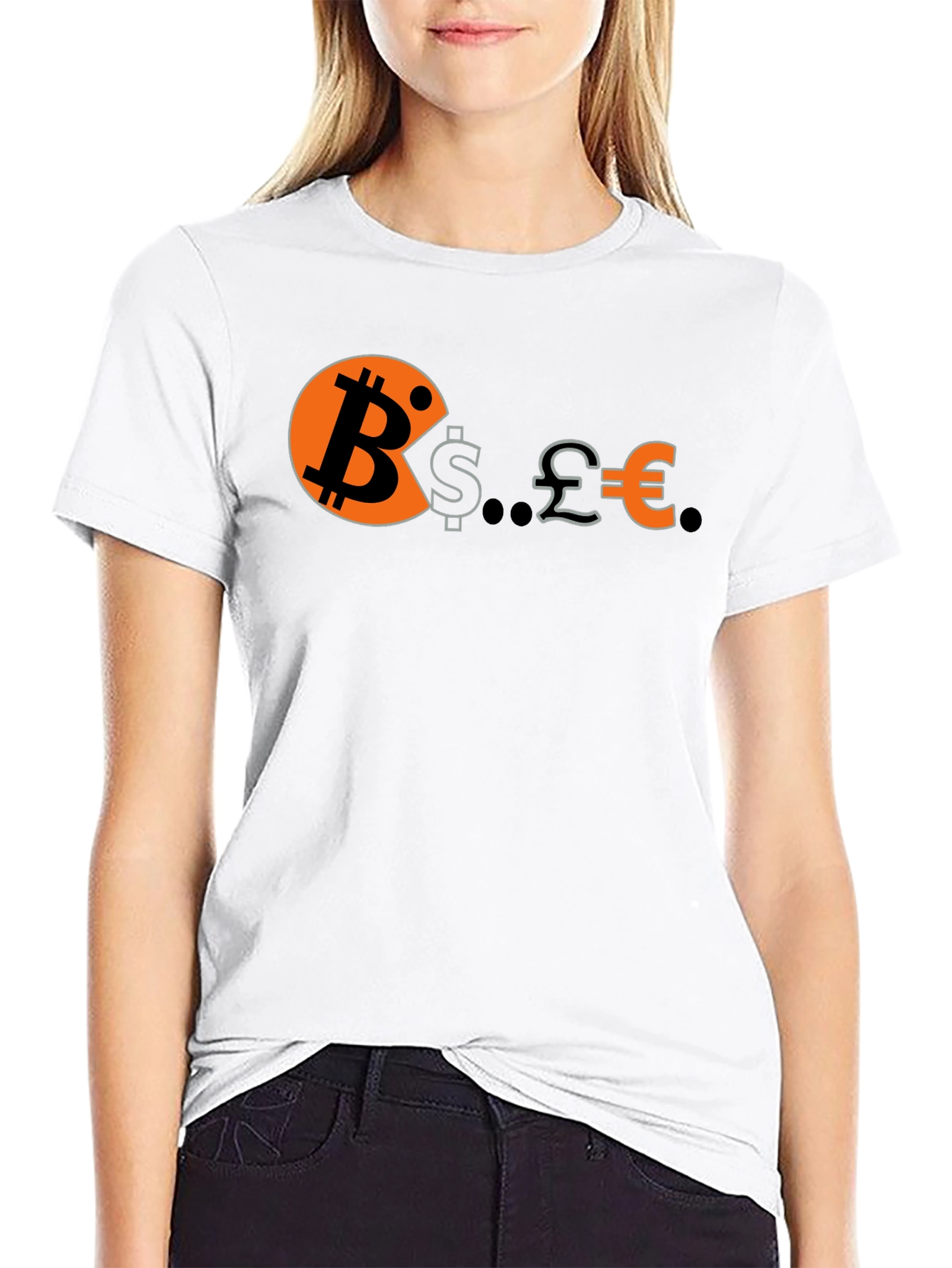 Bitcoin Eats Dollars Pounds & Euros Funny Crypto T-Shirt