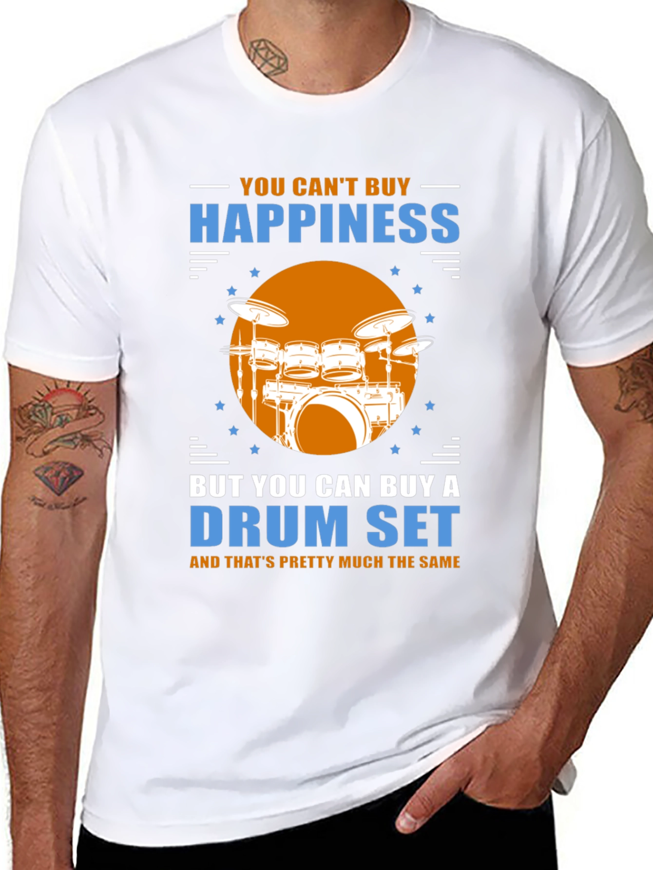 Happiness Drum Set Graphic Tee - Music Lover Shirt