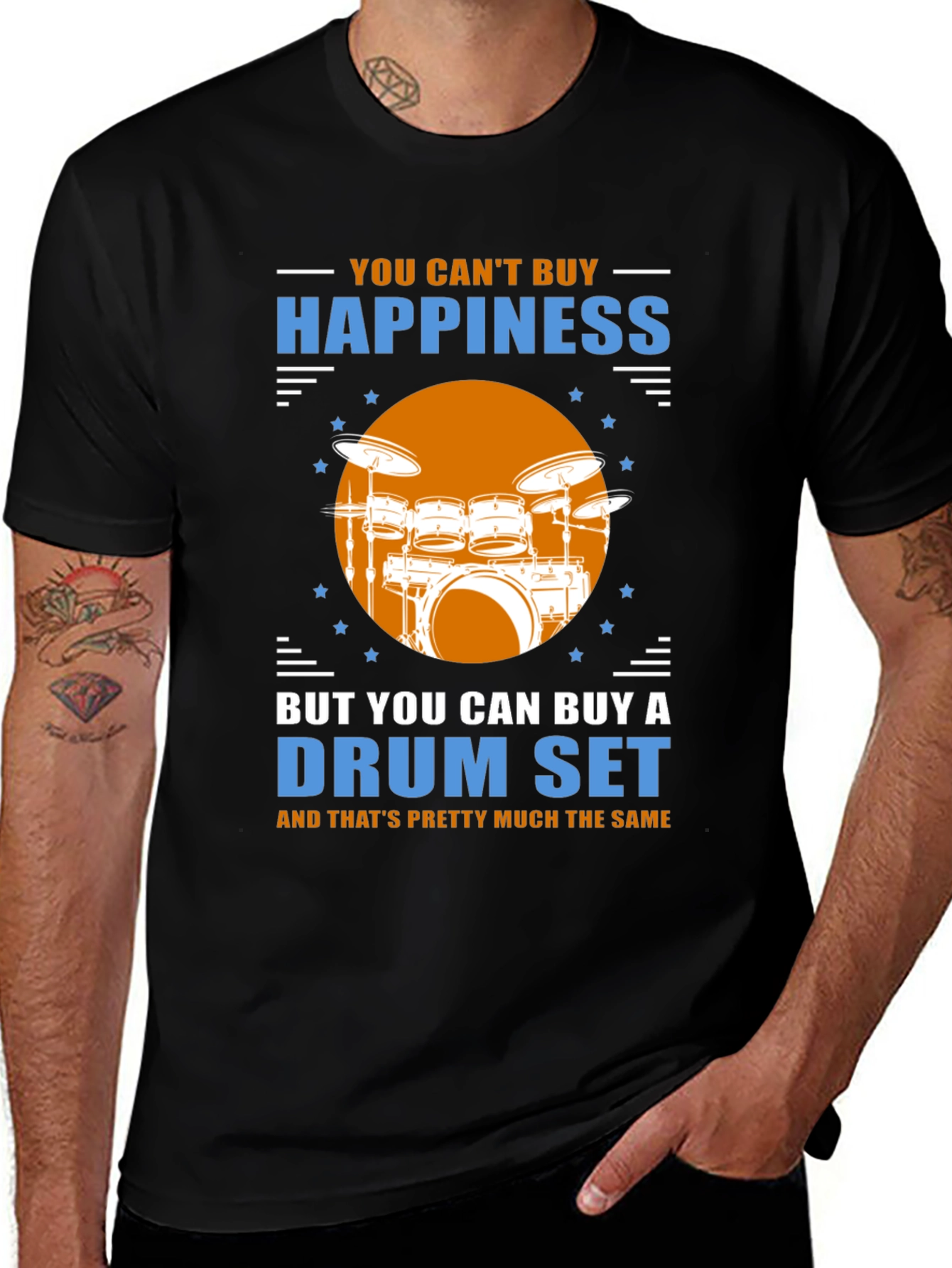 Happiness Drum Set Graphic Tee - Music Lover Shirt