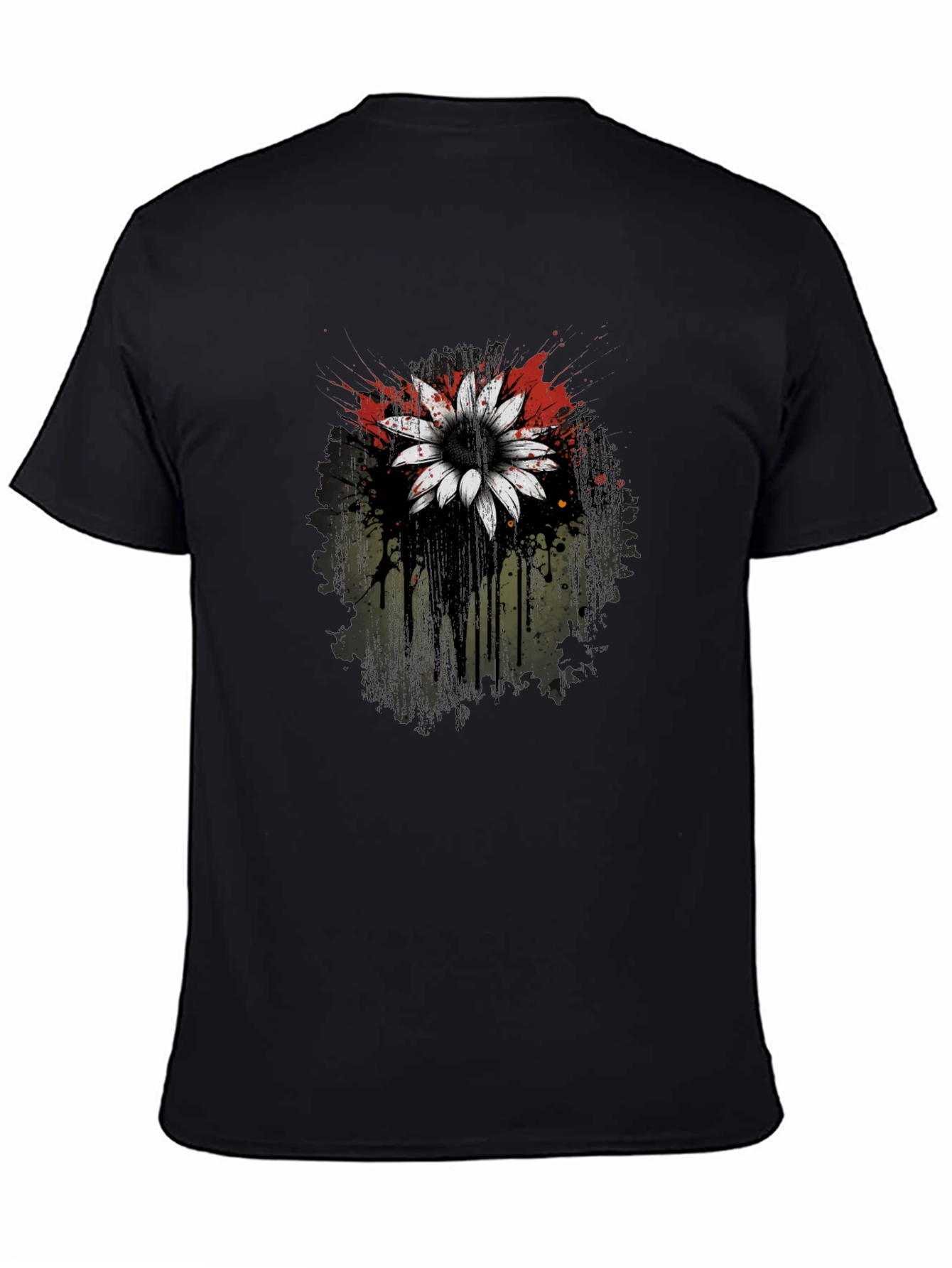 Black T-Shirt with Flower Graphic Print