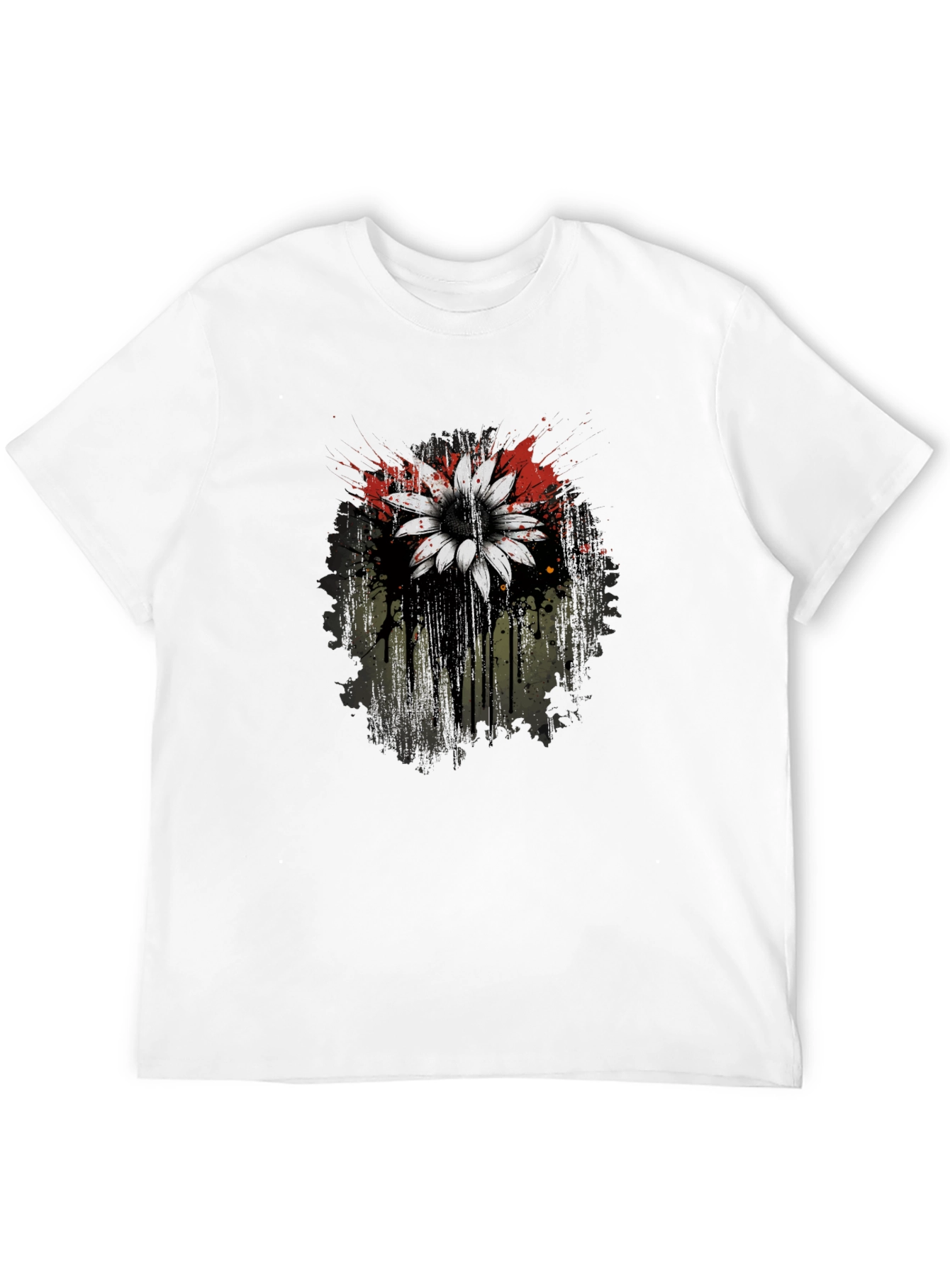 Black T-Shirt with Flower Graphic Print