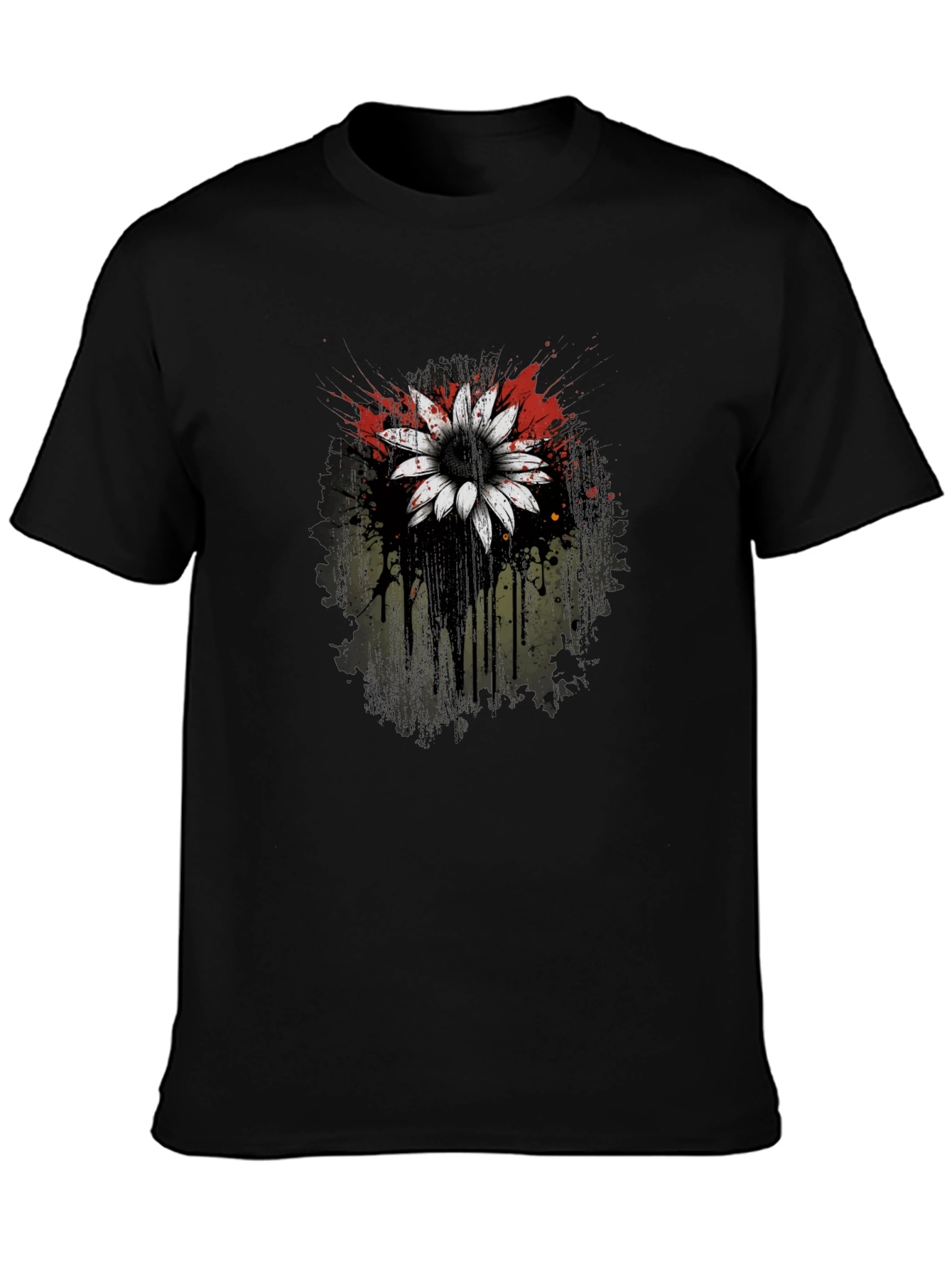 Black T-Shirt with Flower Graphic Print