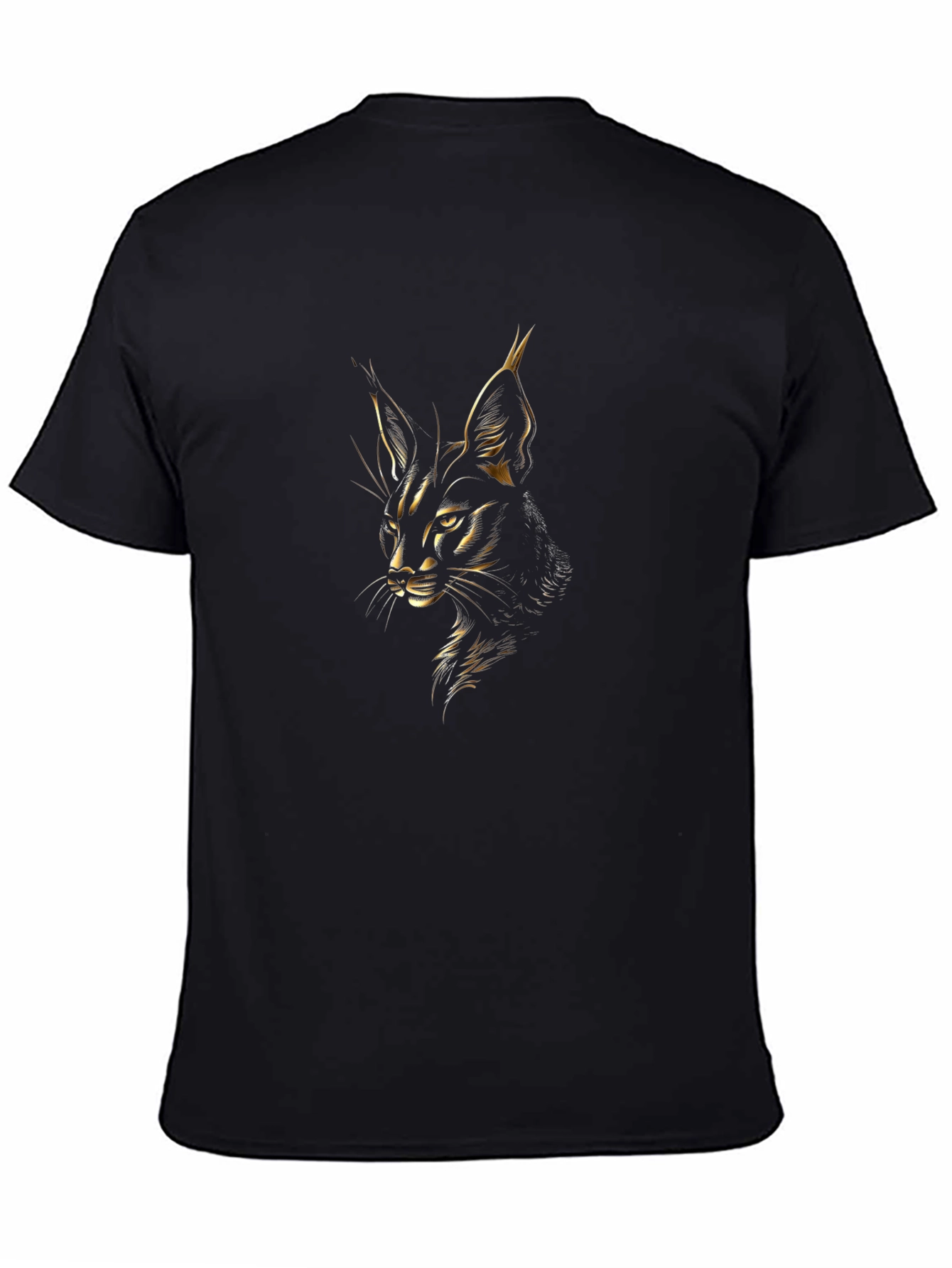 Caracal Cat Graphic Tee - Black Cotton T-Shirt