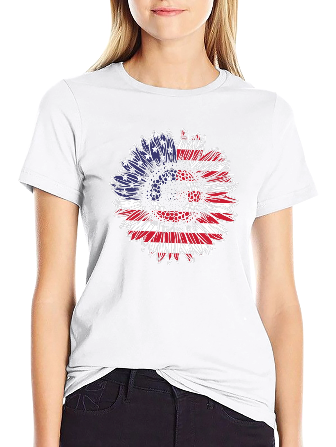 Patriotic Sunflower T-Shirt: USA Flag Design