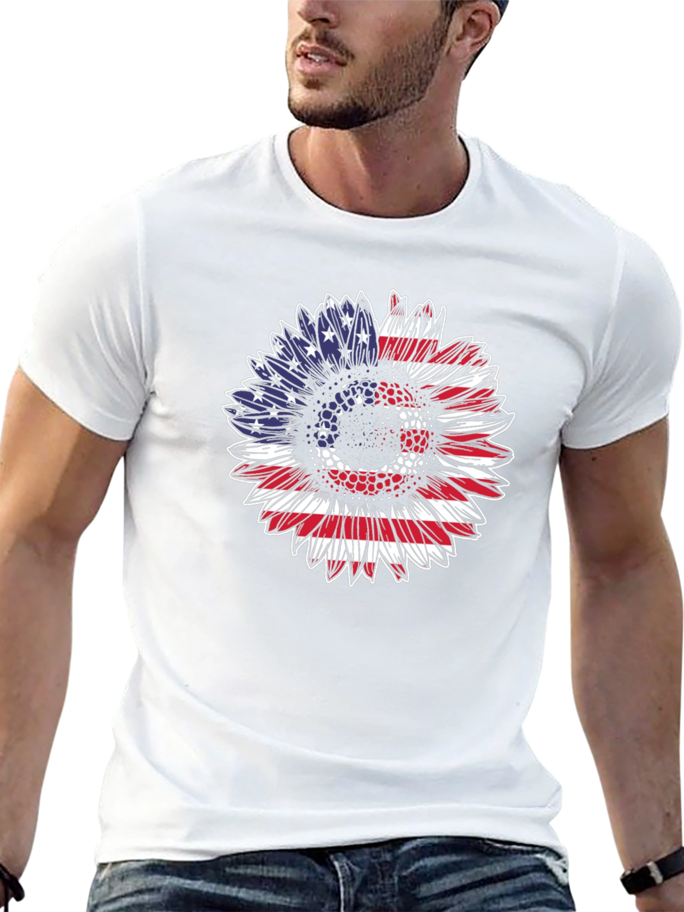 Patriotic Sunflower T-Shirt: USA Flag Design