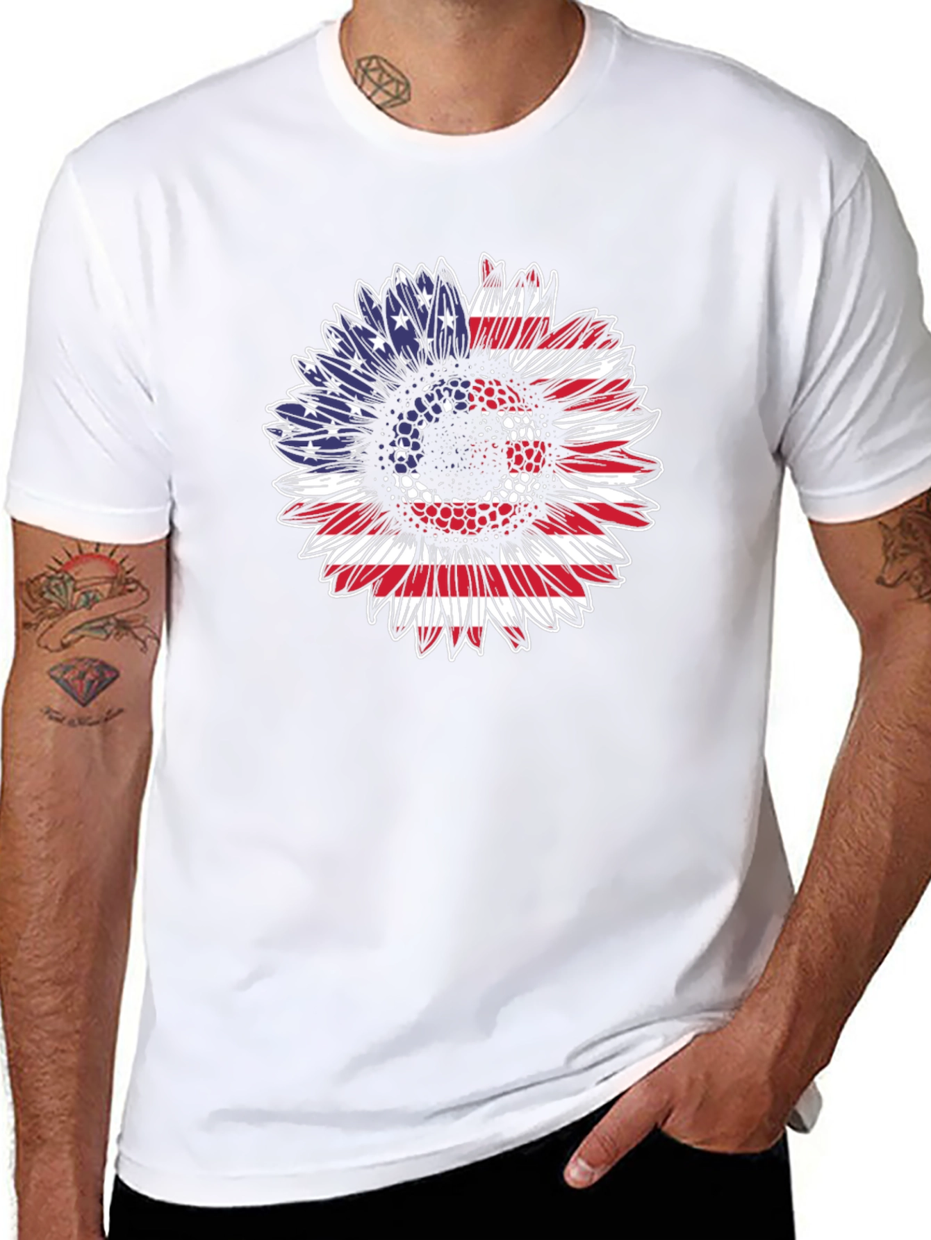 Patriotic Sunflower T-Shirt: USA Flag Design