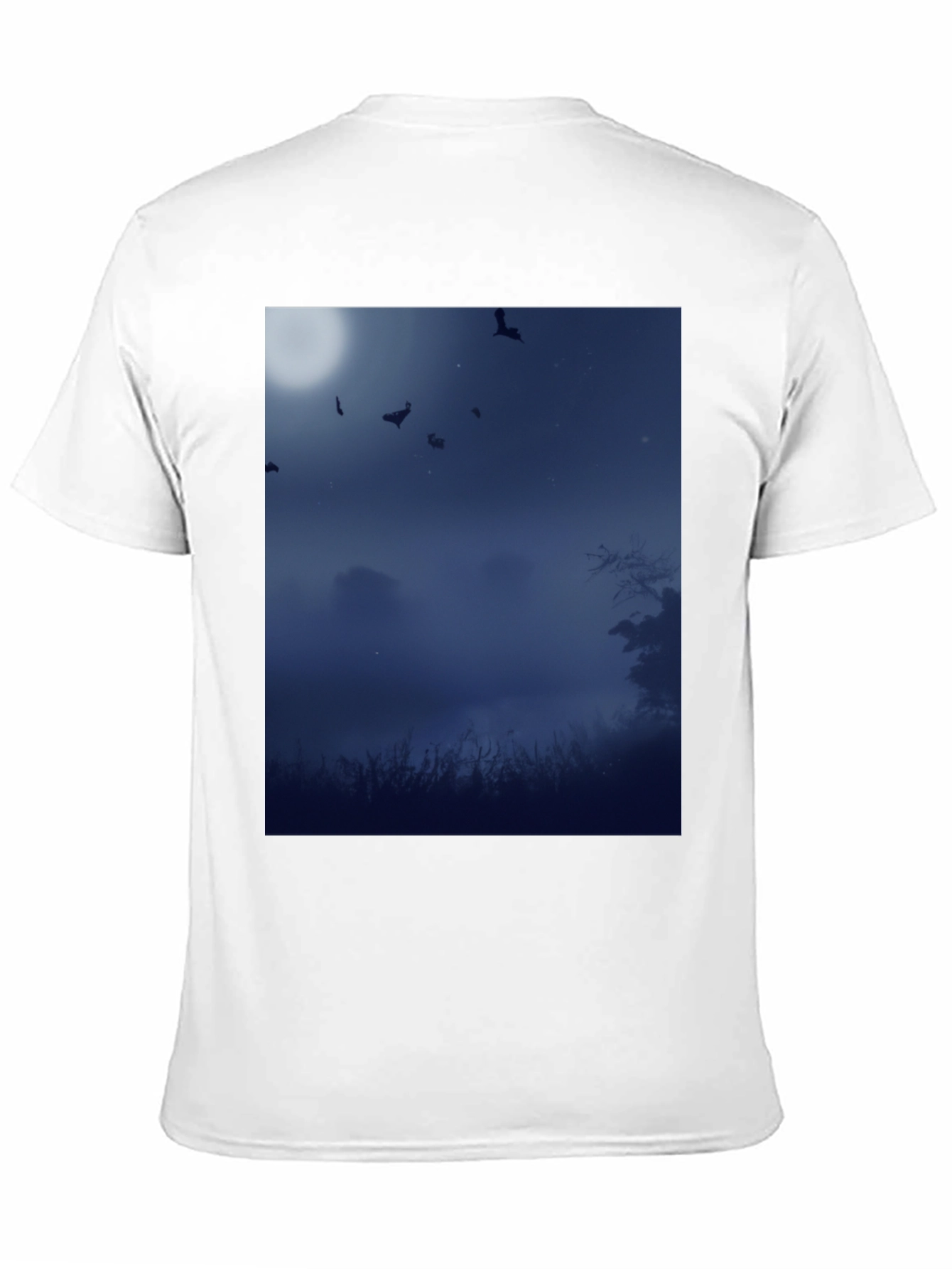 Moonlit Bats Black Tee - Spooky Night Scene