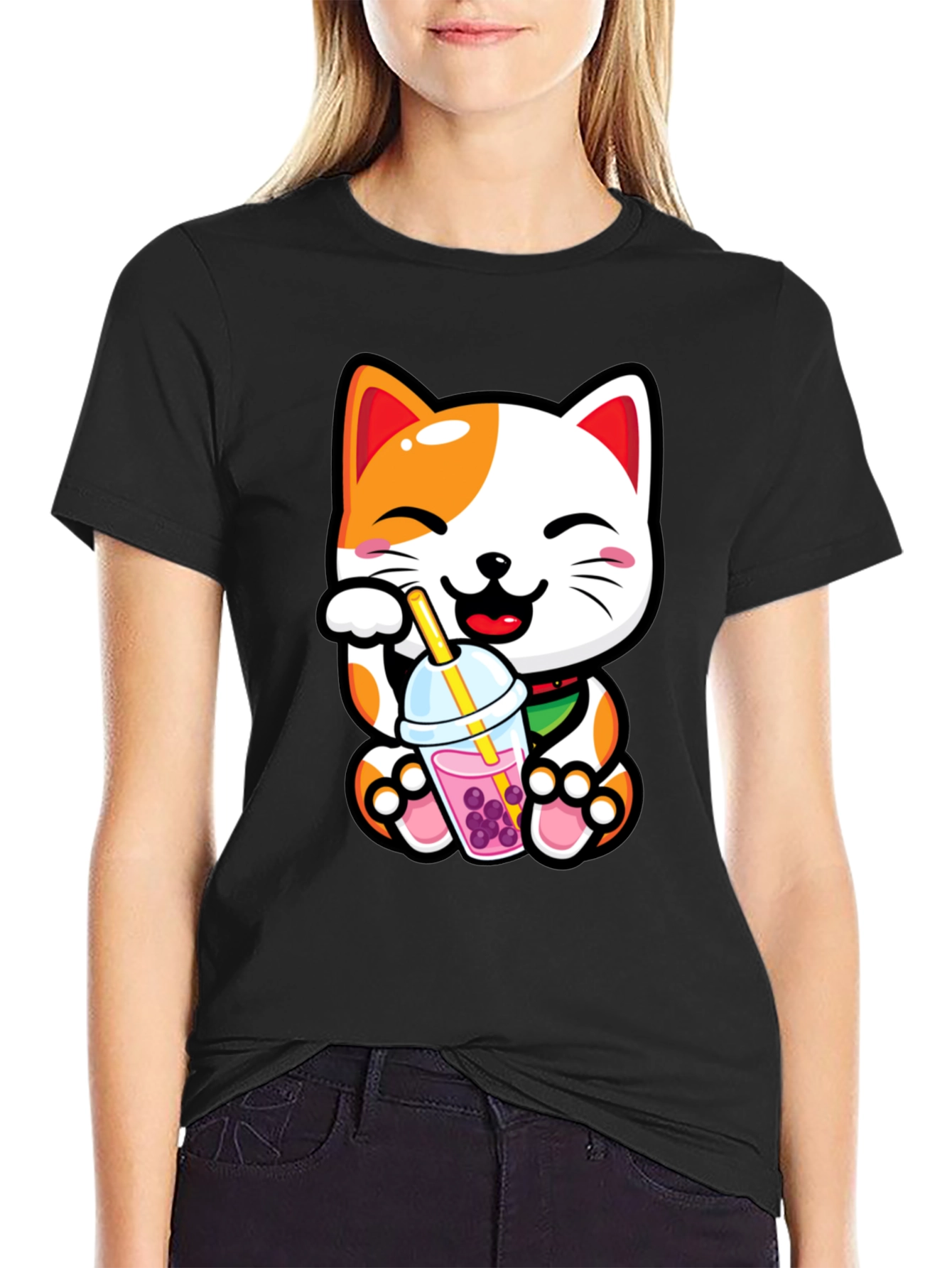Kawaii Cat Boba Tea Graphic Tee
