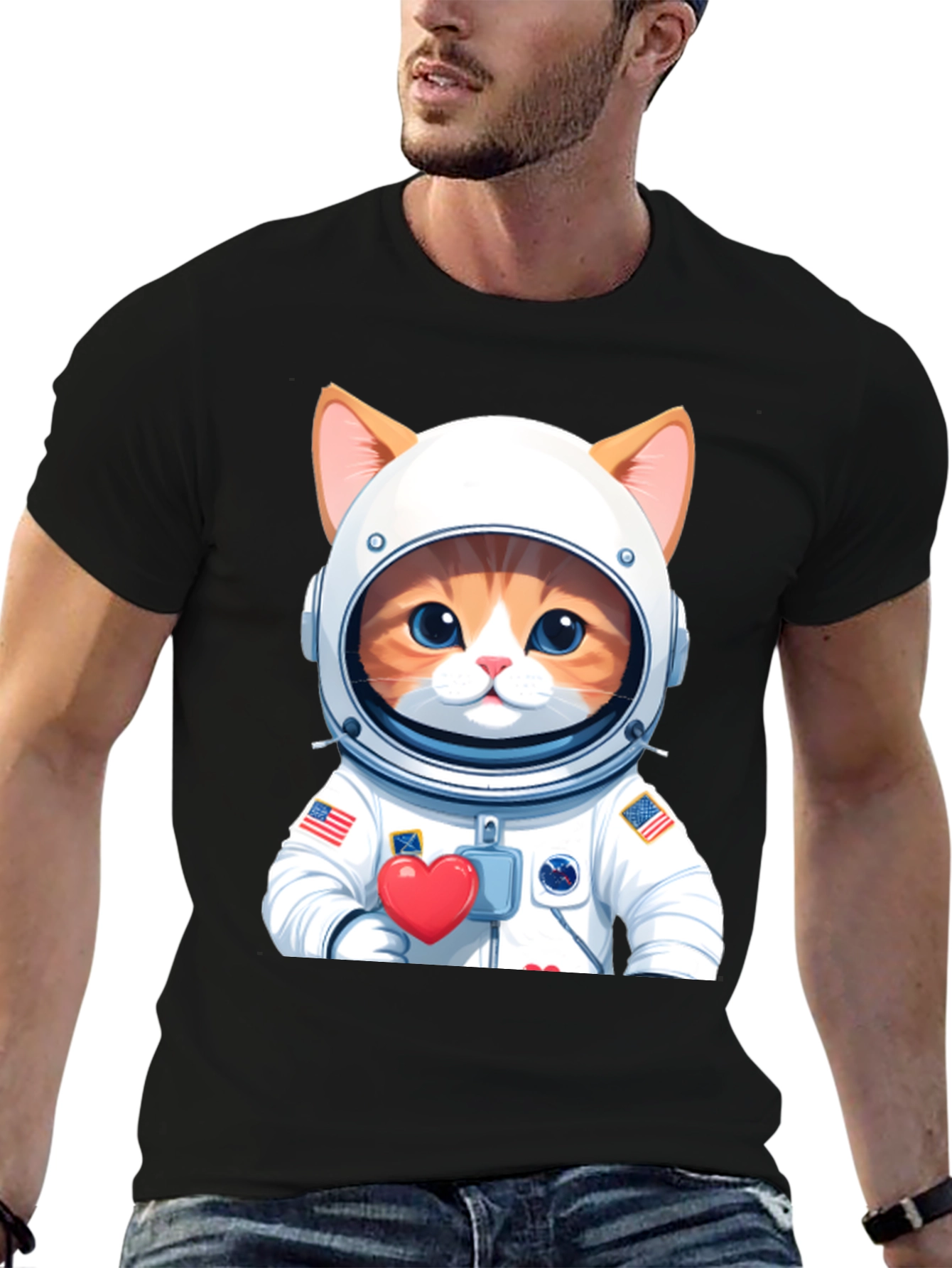 Cat Astronaut Black T-Shirt