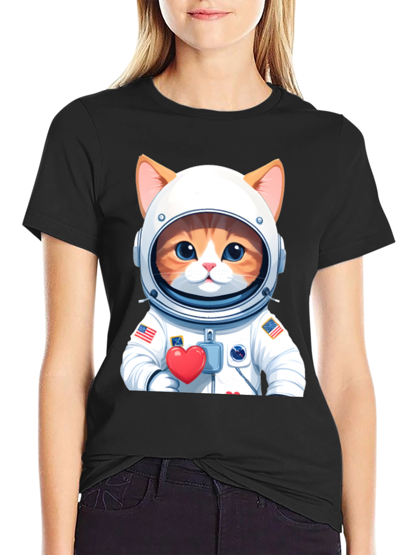 Cat Astronaut Black T-Shirt