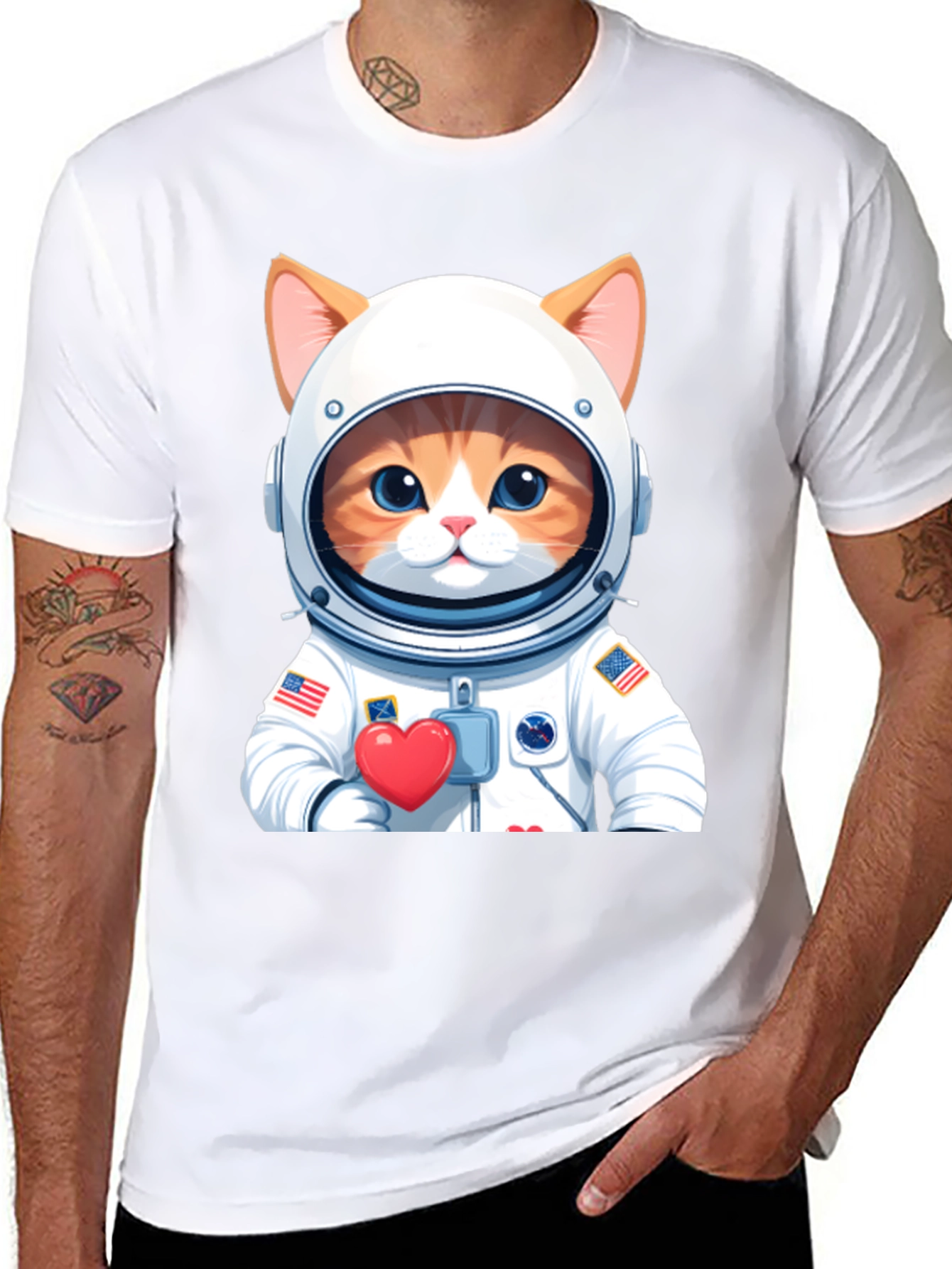 Cat Astronaut Black T-Shirt