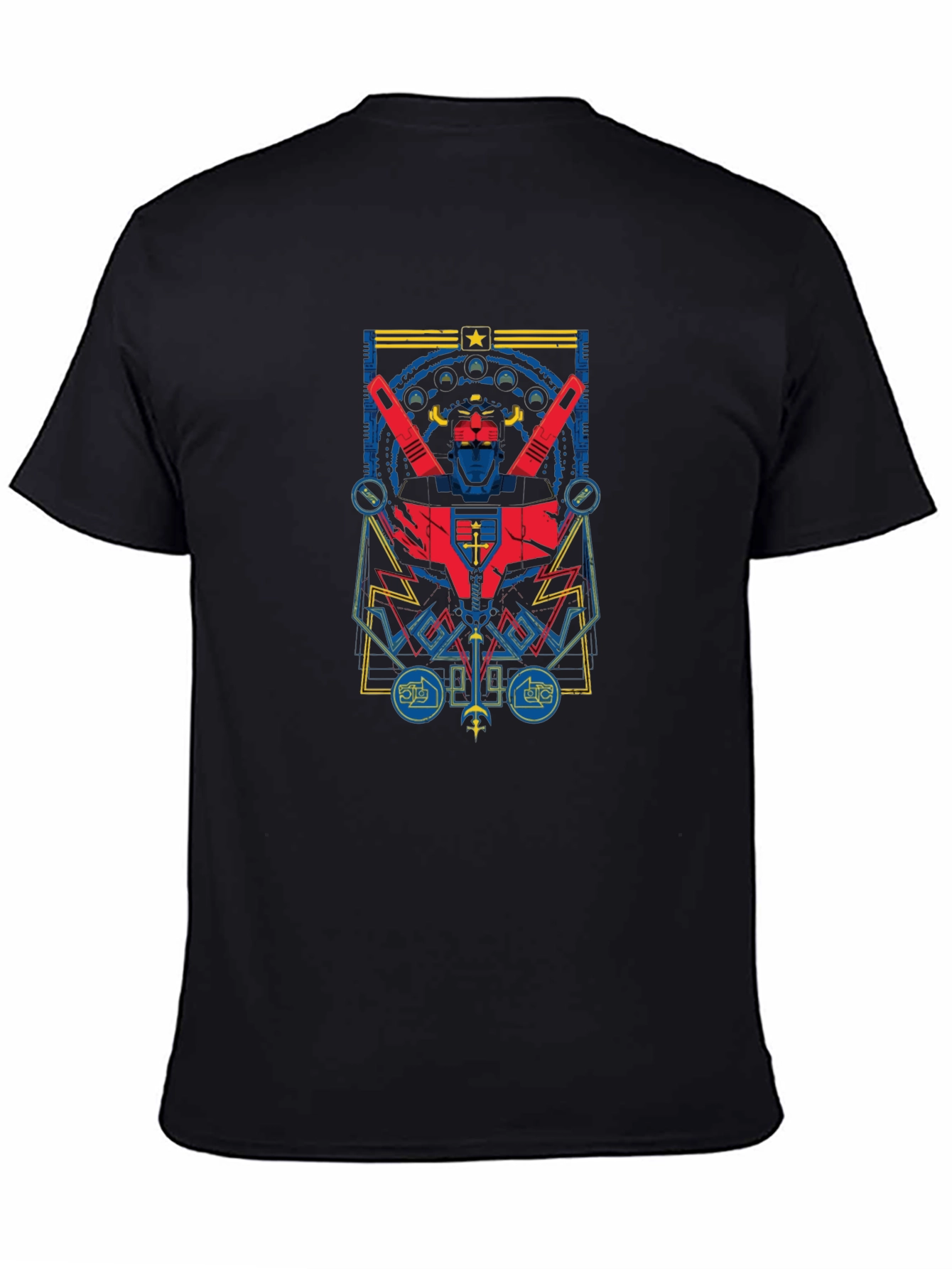 Retro Robot Graphic Print Black T-Shirt