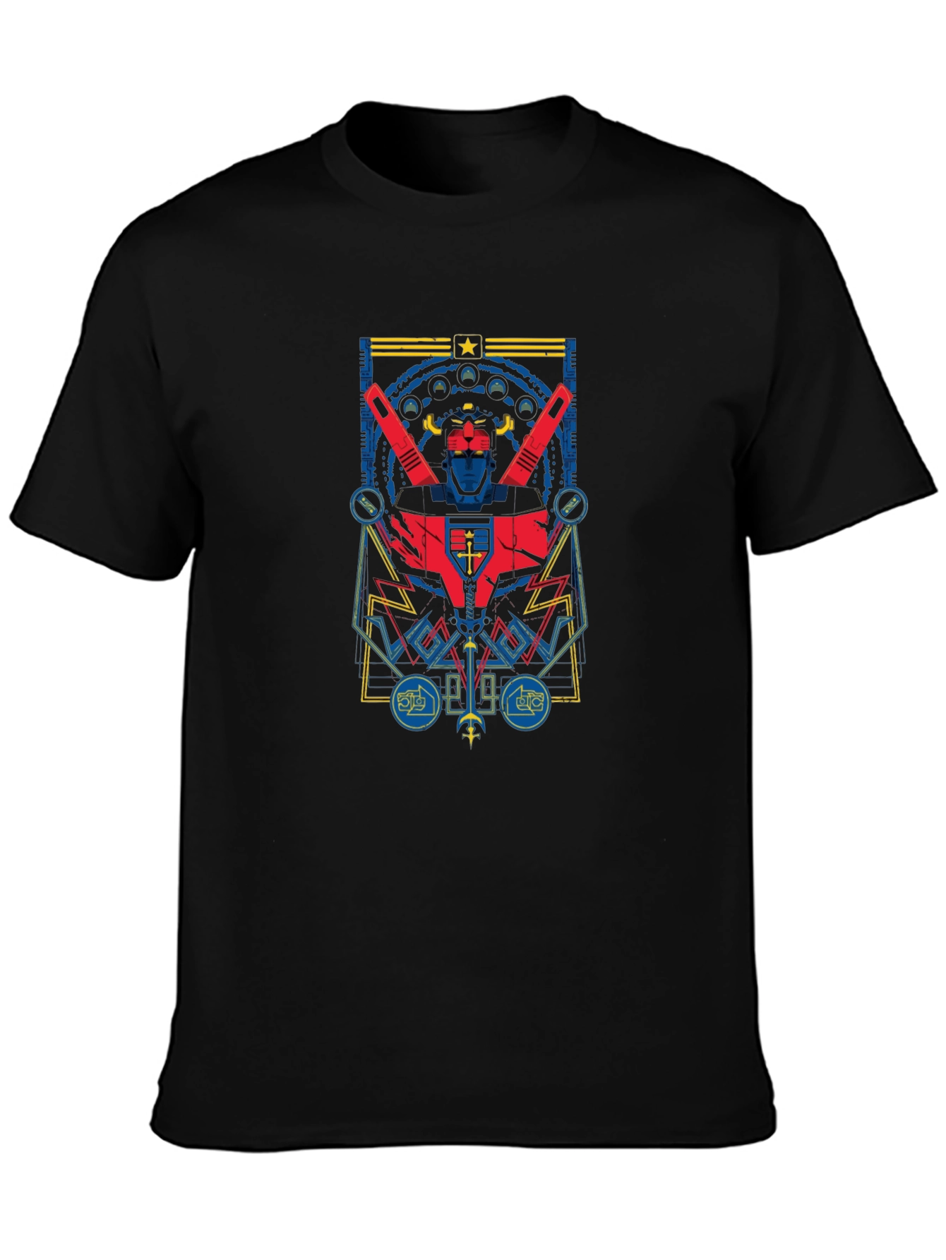 Retro Robot Graphic Print Black T-Shirt