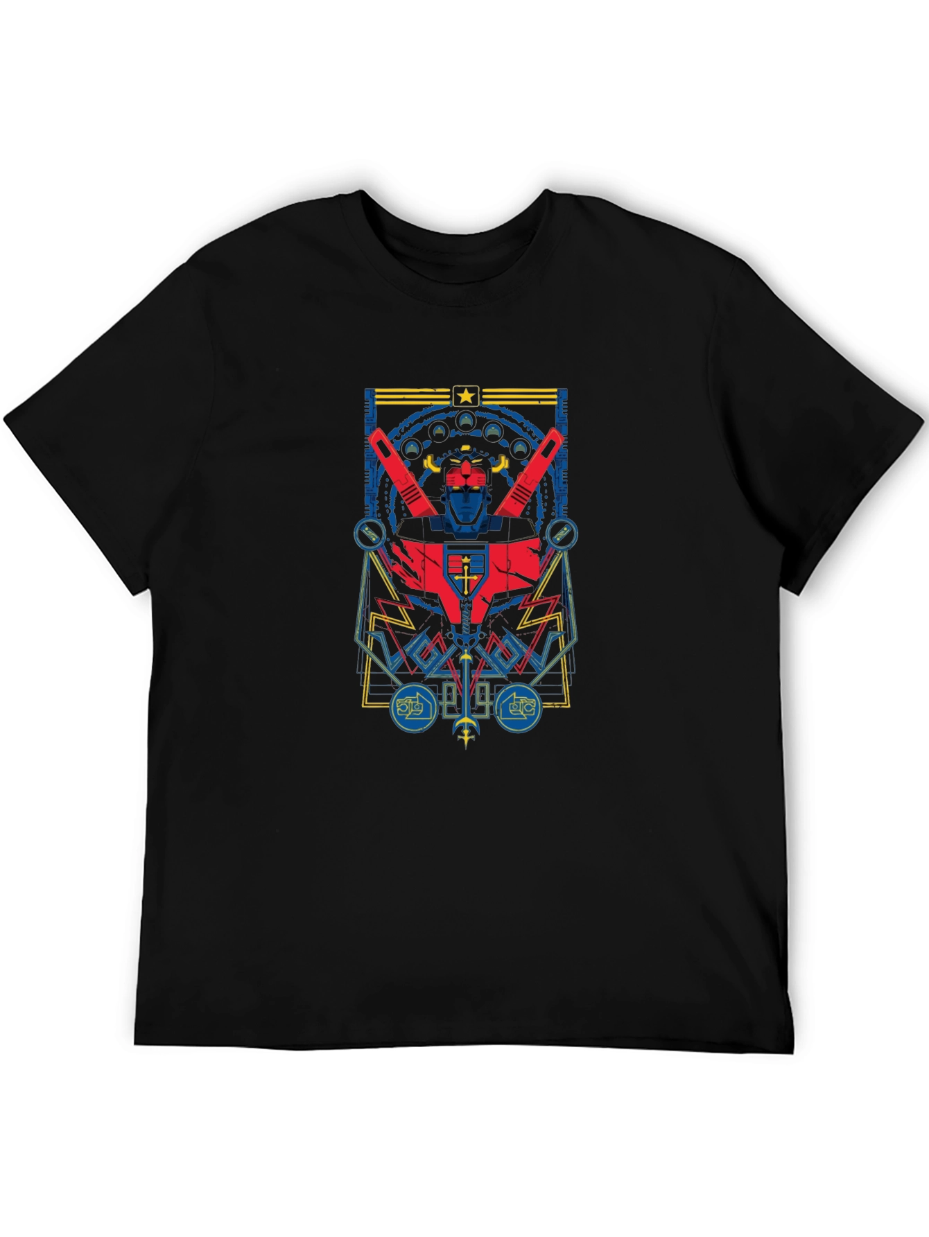 Retro Robot Graphic Print Black T-Shirt