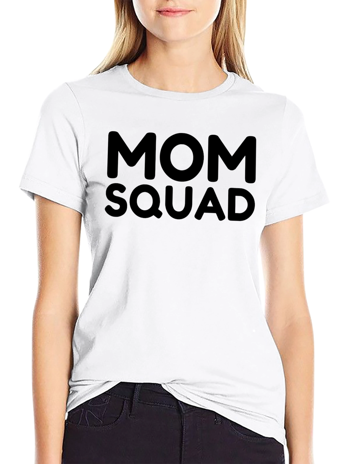 Mom Squad Graphic Tee - Black Crew Neck T-Shirt
