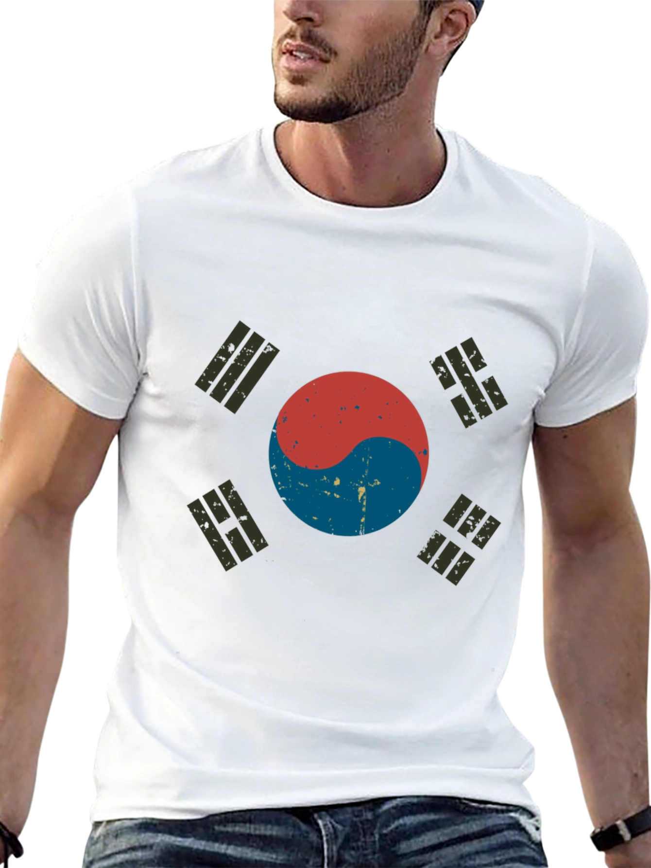 Korean Flag Distressed Graphic T-Shirt