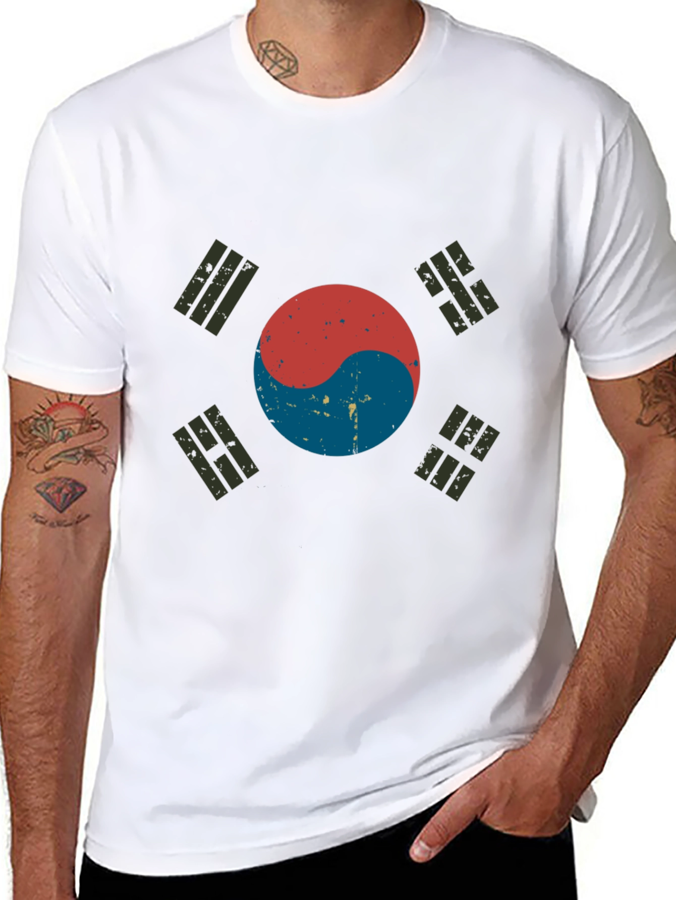 Korean Flag Distressed Graphic T-Shirt