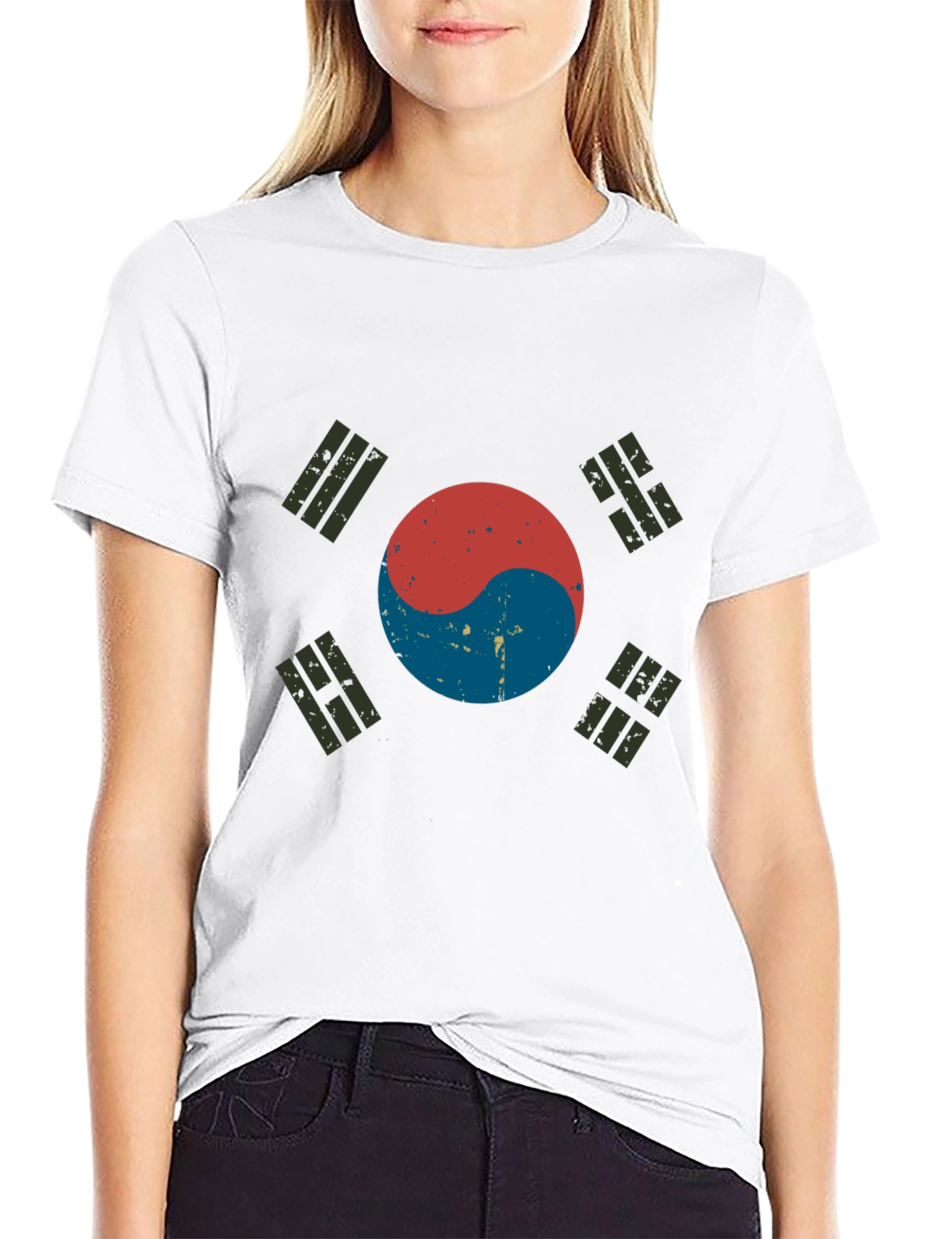 Korean Flag Distressed Graphic T-Shirt