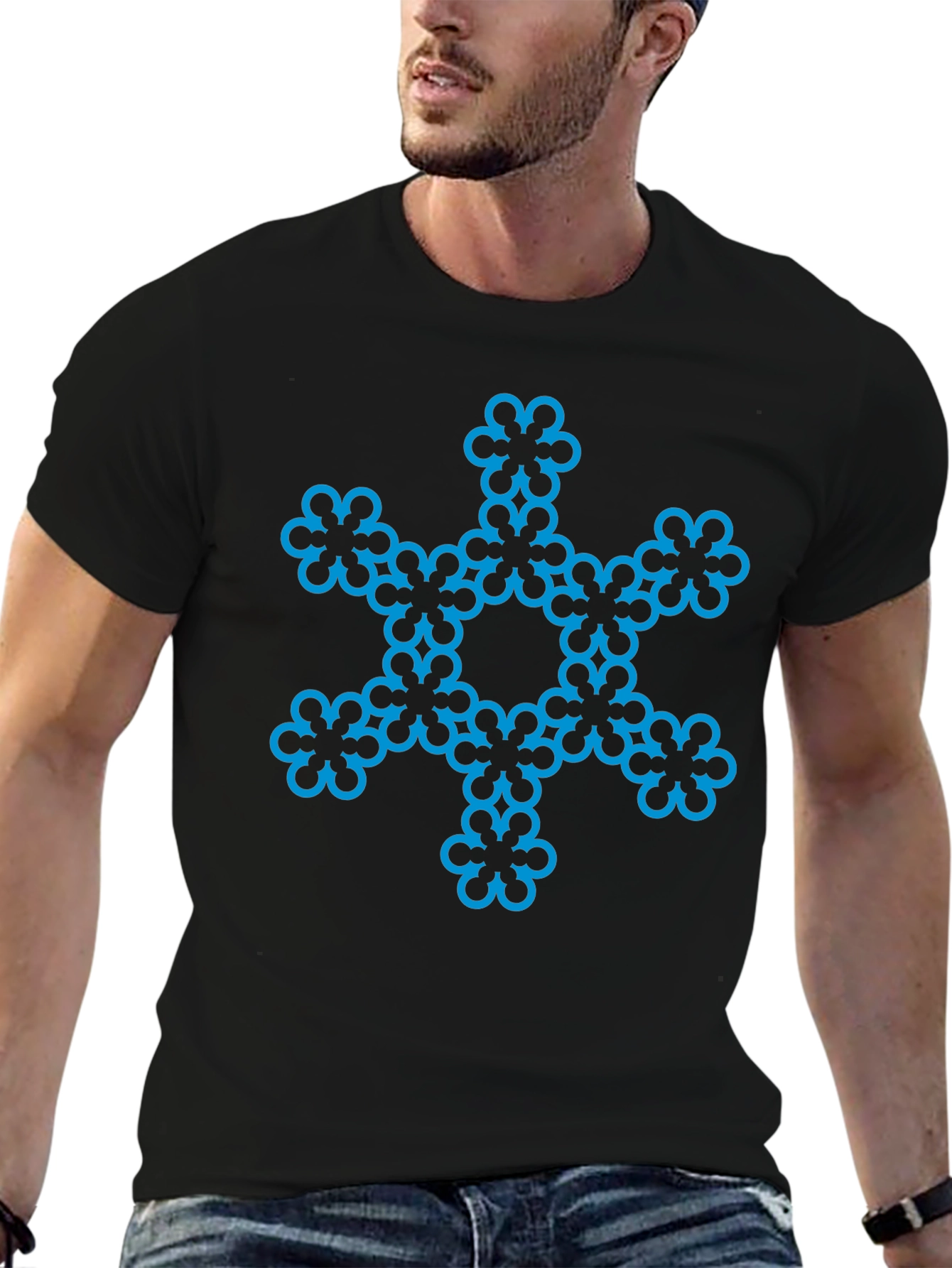 Geometric Flower Tee - Stylish Black Cotton Blend