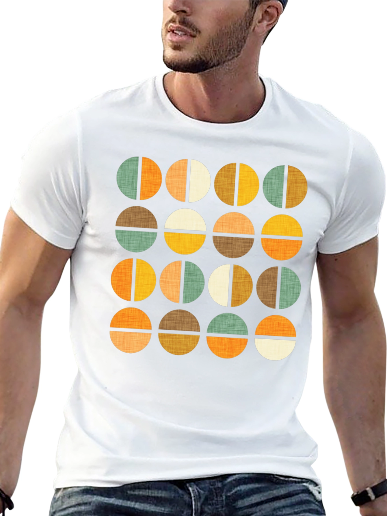Retro Geometric Circle Pattern T-Shirt
