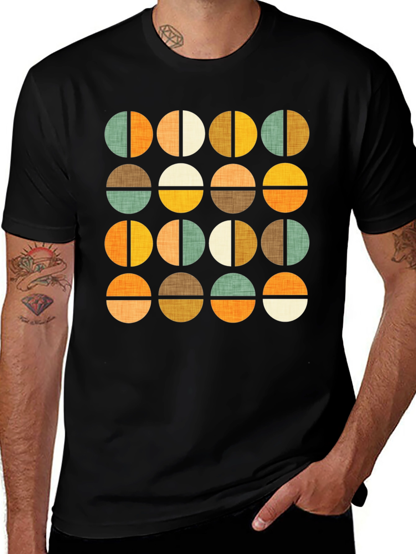 Retro Geometric Circle Pattern T-Shirt