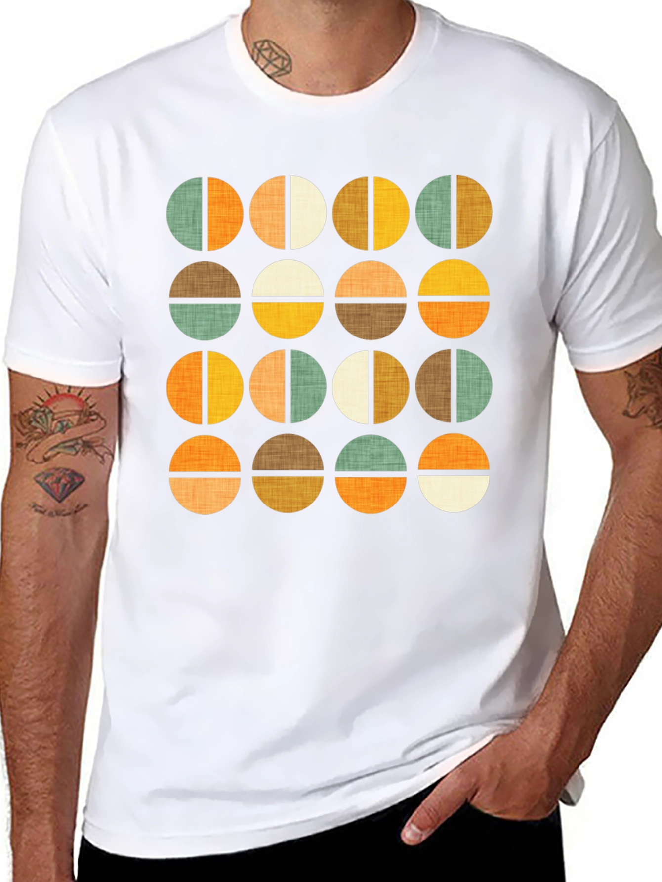 Retro Geometric Circle Pattern T-Shirt