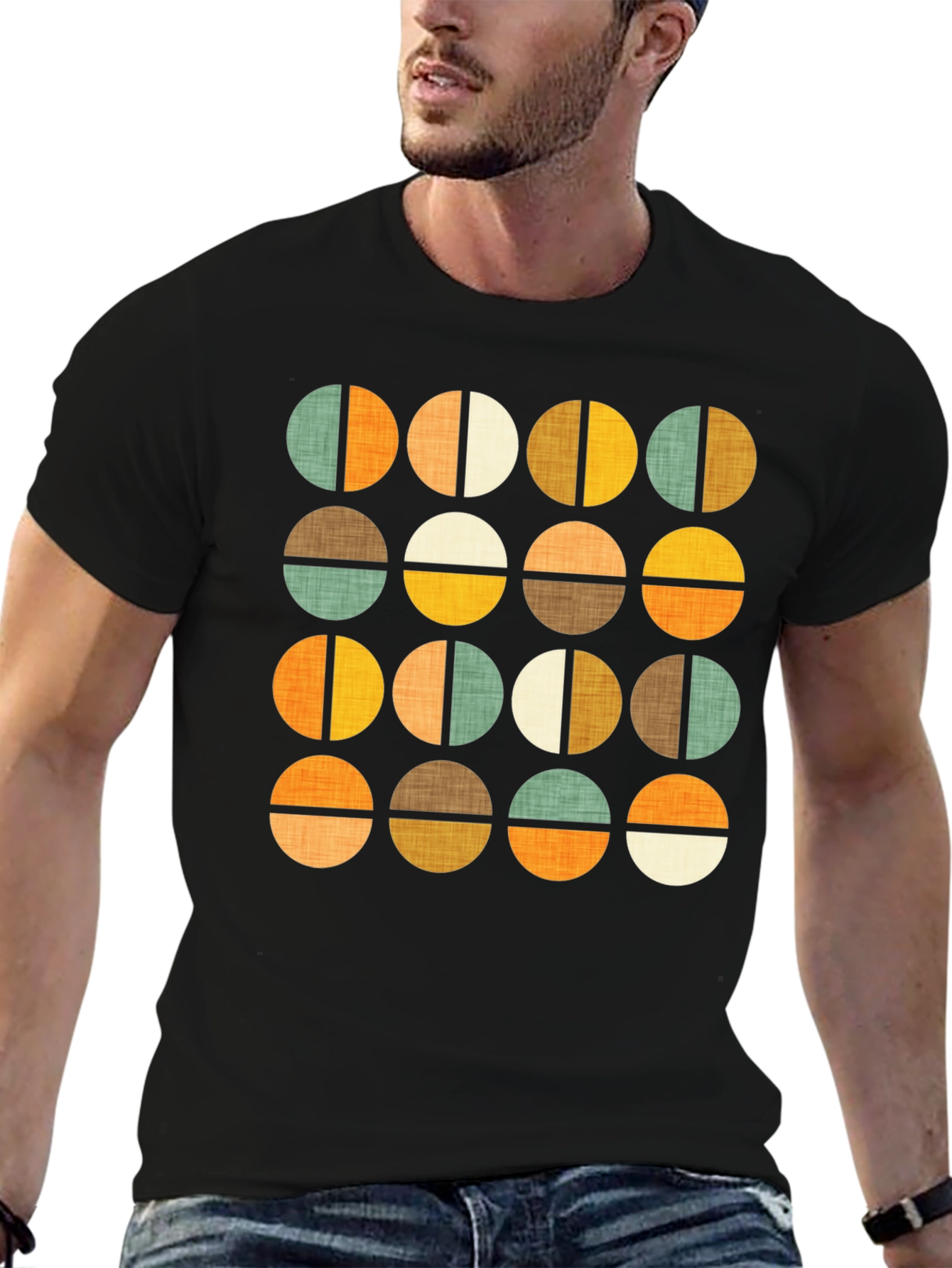 Retro Geometric Circle Pattern T-Shirt