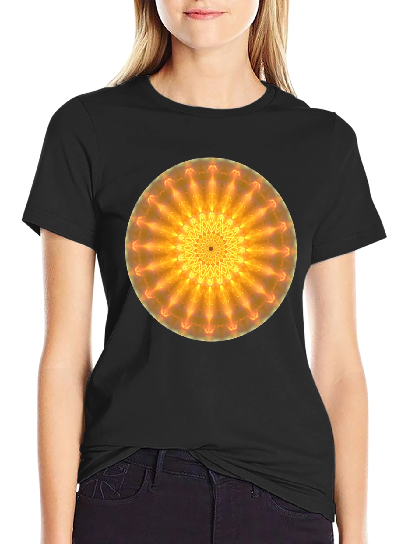 Radiant Mandala Graphic Black T-Shirt