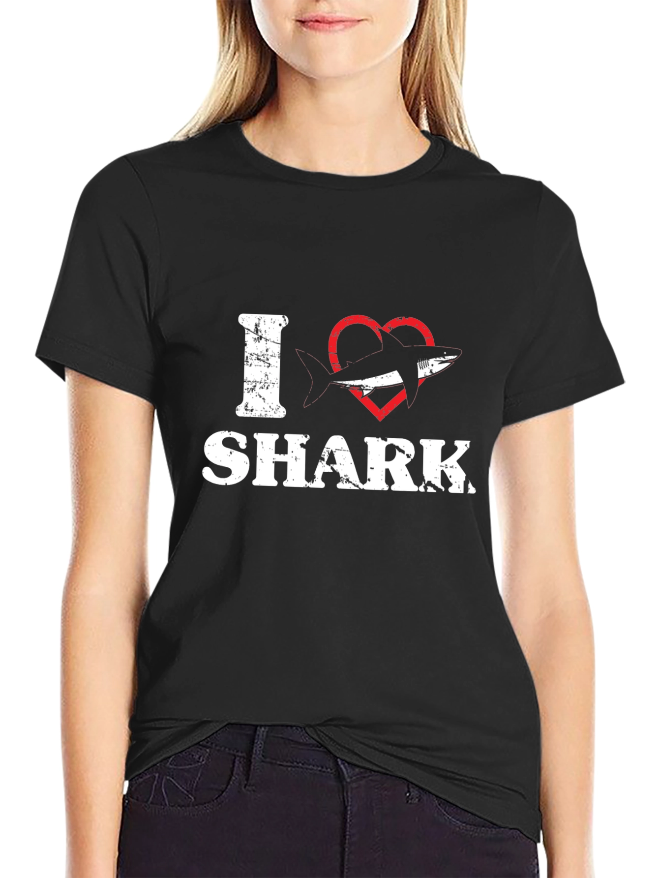 I Heart Shark T-Shirt - Black Cotton Tee