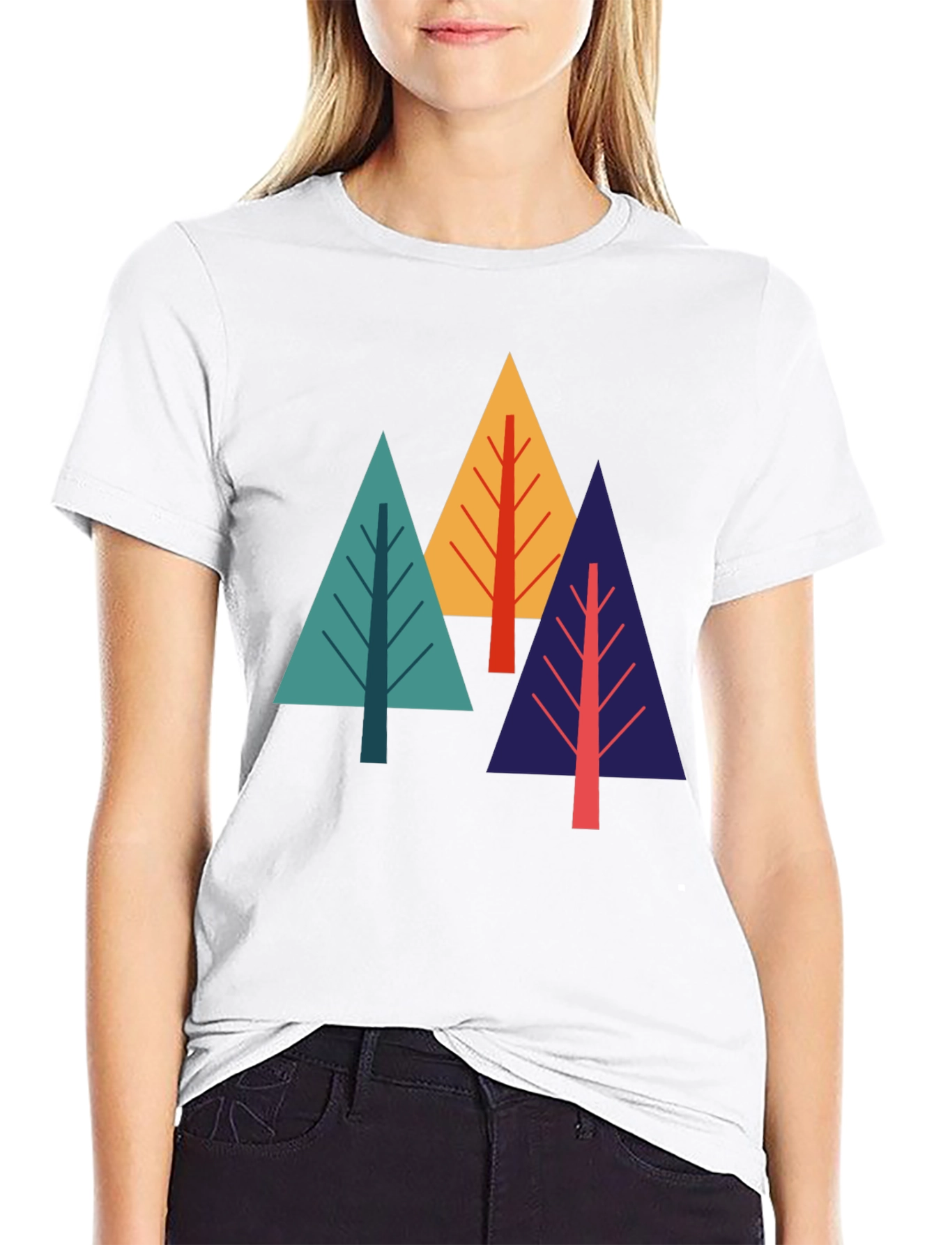 Geometric Tree Graphic Tee - Black Cotton Blend