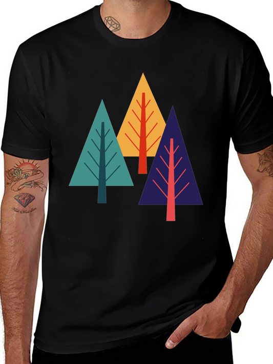 Geometric Tree Graphic Tee - Black Cotton Blend