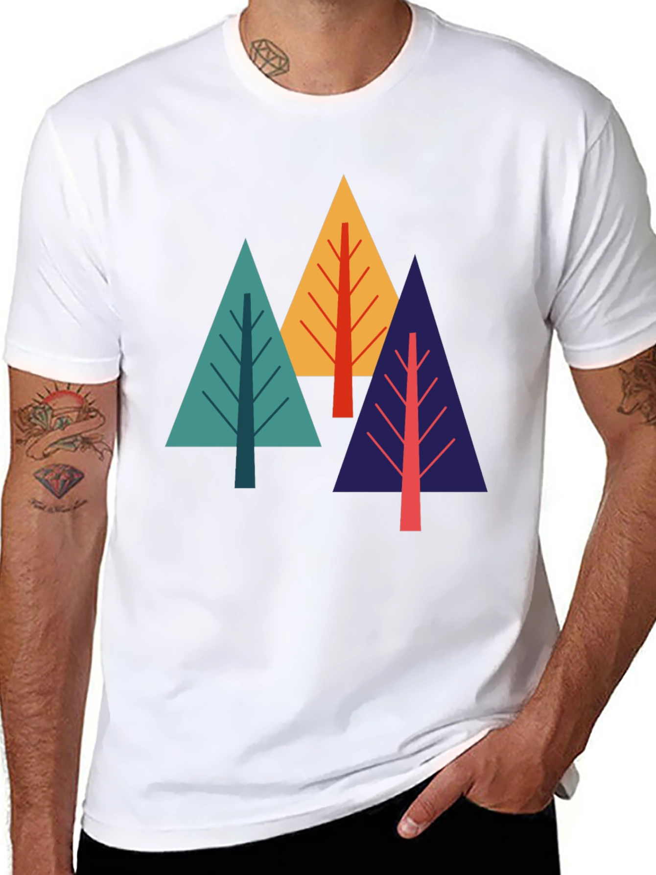Geometric Tree Graphic Tee - Black Cotton Blend