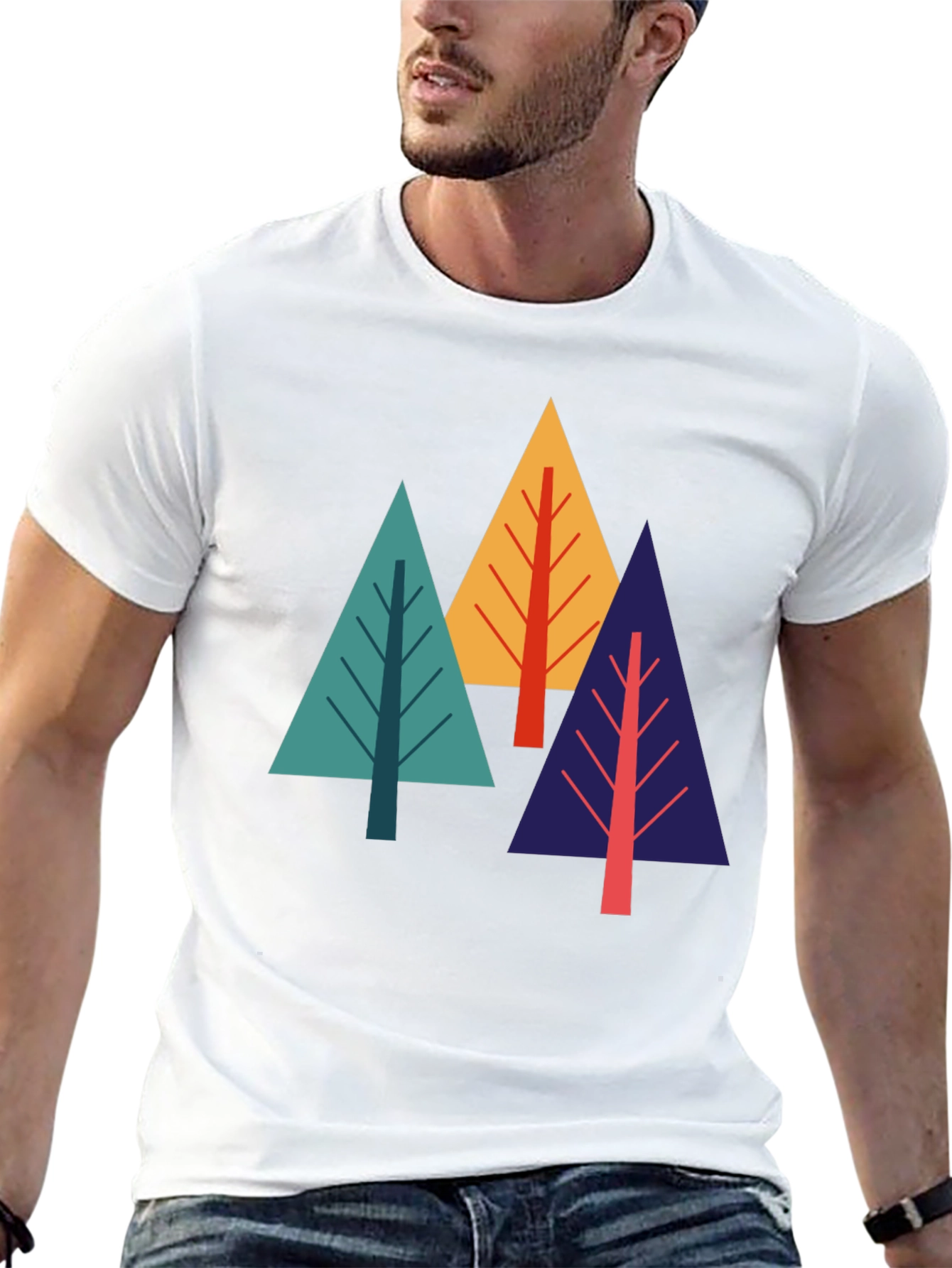 Geometric Tree Graphic Tee - Black Cotton Blend