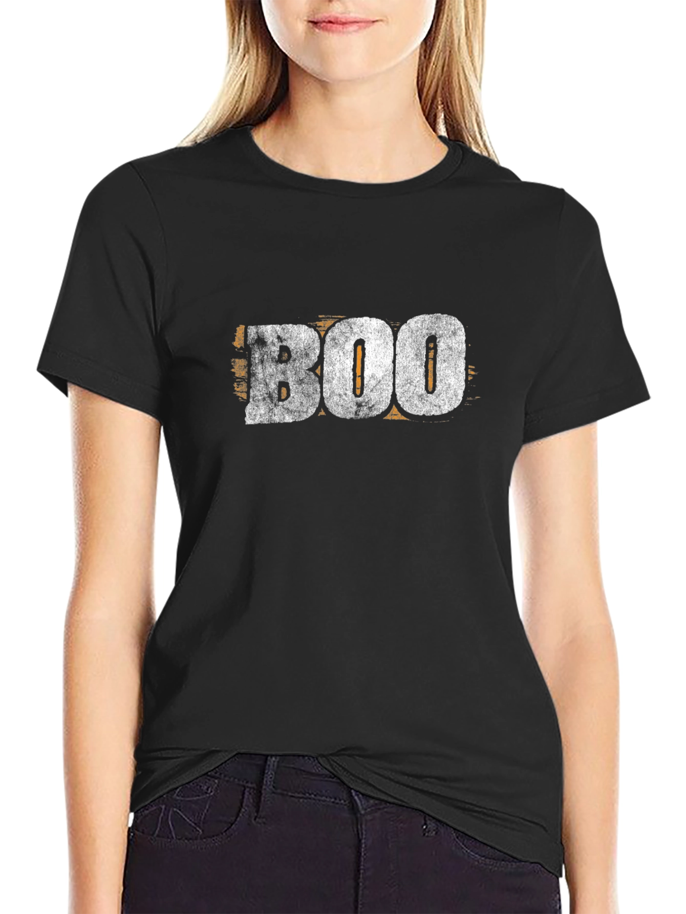 Distressed BOO Graphic Black T-Shirt