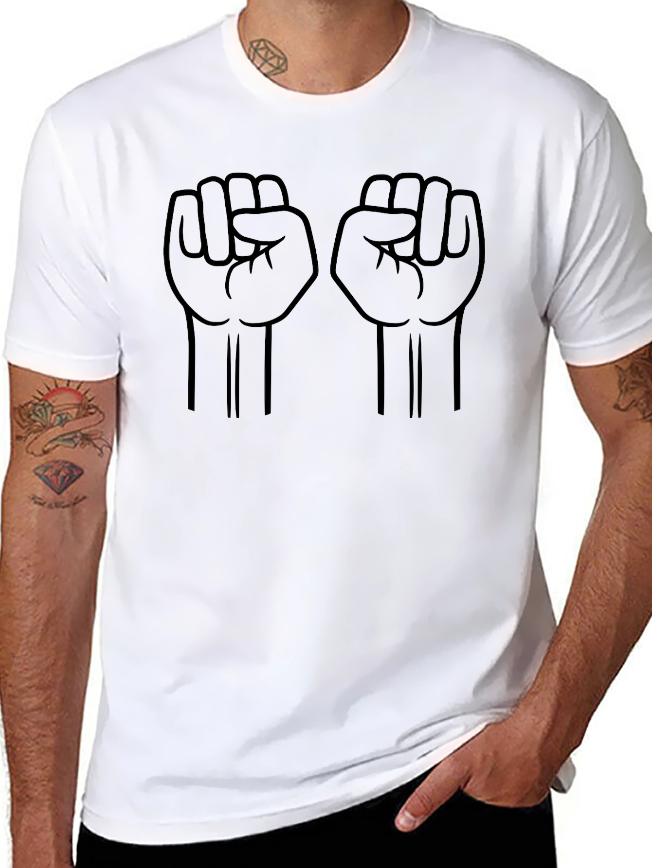 Empowered Fist Graphic Tee - Black Crew Neck Shirt