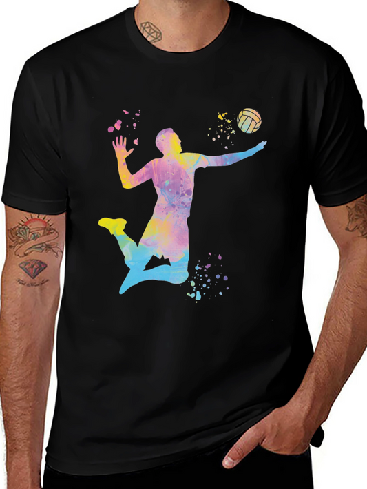 Watercolor Volleyball Graphic Tee - Mens Black Shirt