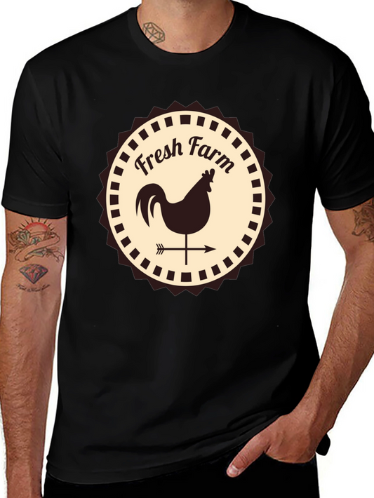 Fresh Farm Rooster Graphic Tee - Black Cotton Blend Shirt