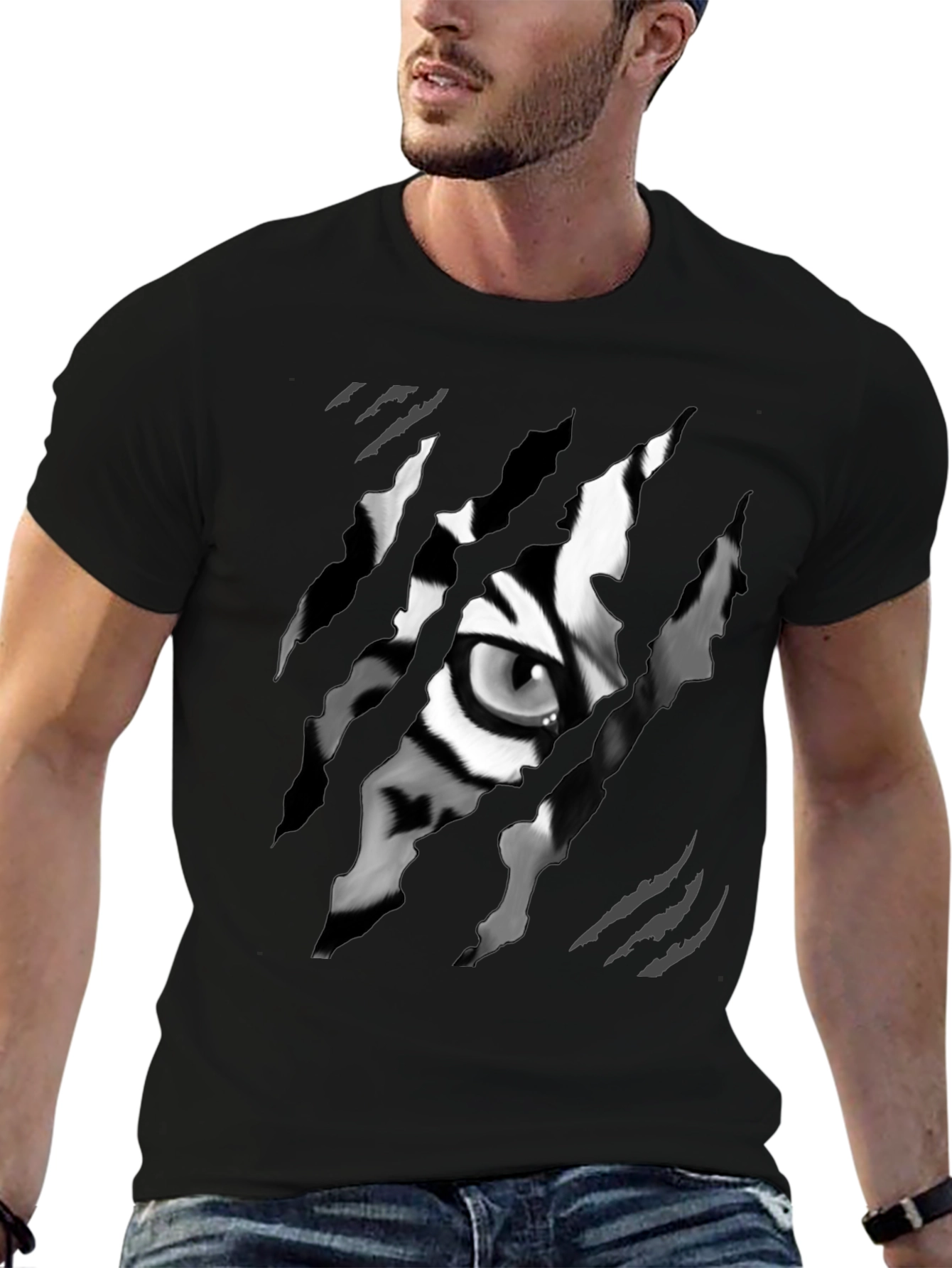 Ripped Tiger Eye Graphic Tee - Black