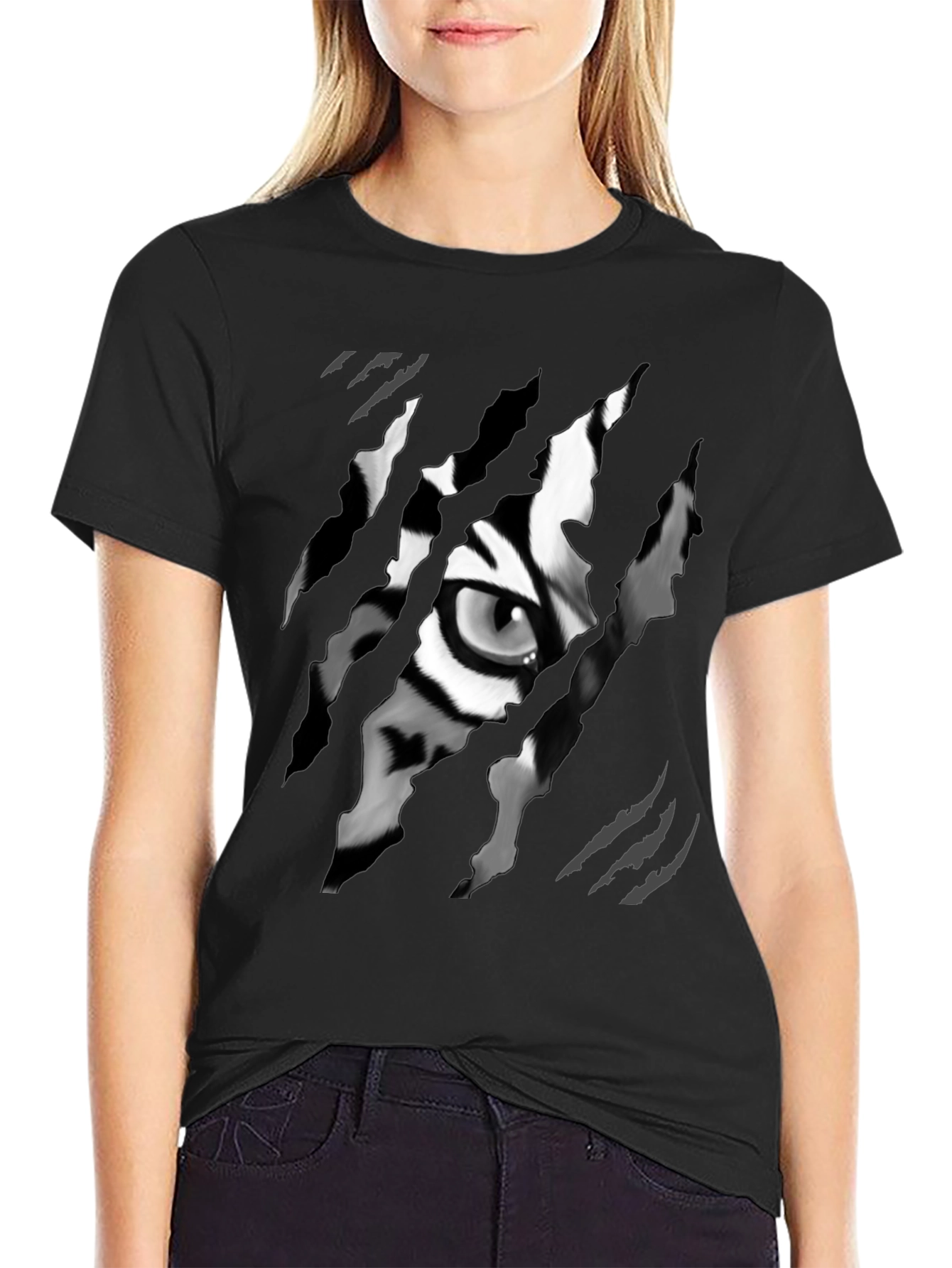 Ripped Tiger Eye Graphic Tee - Black