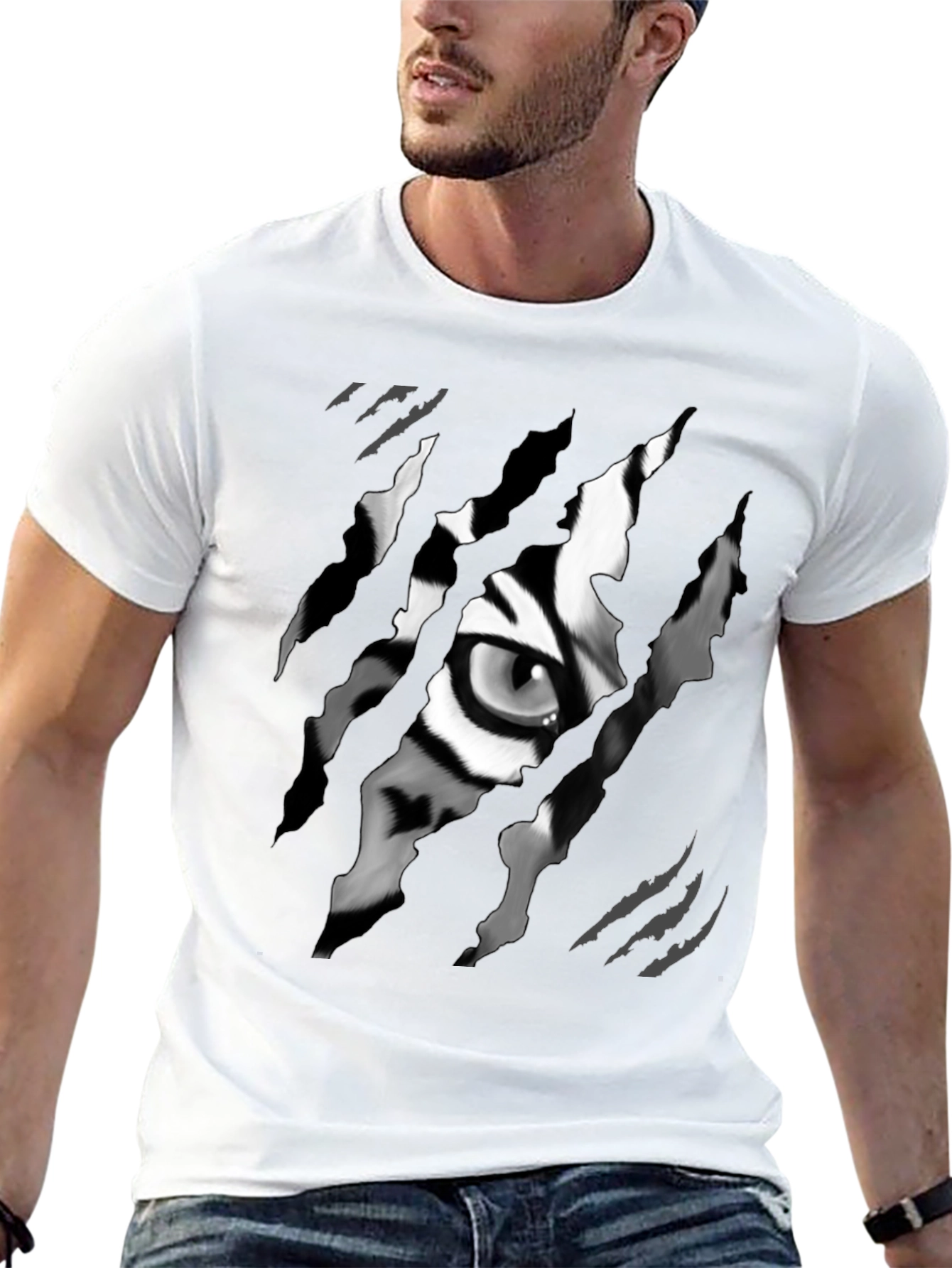 Ripped Tiger Eye Graphic Tee - Black